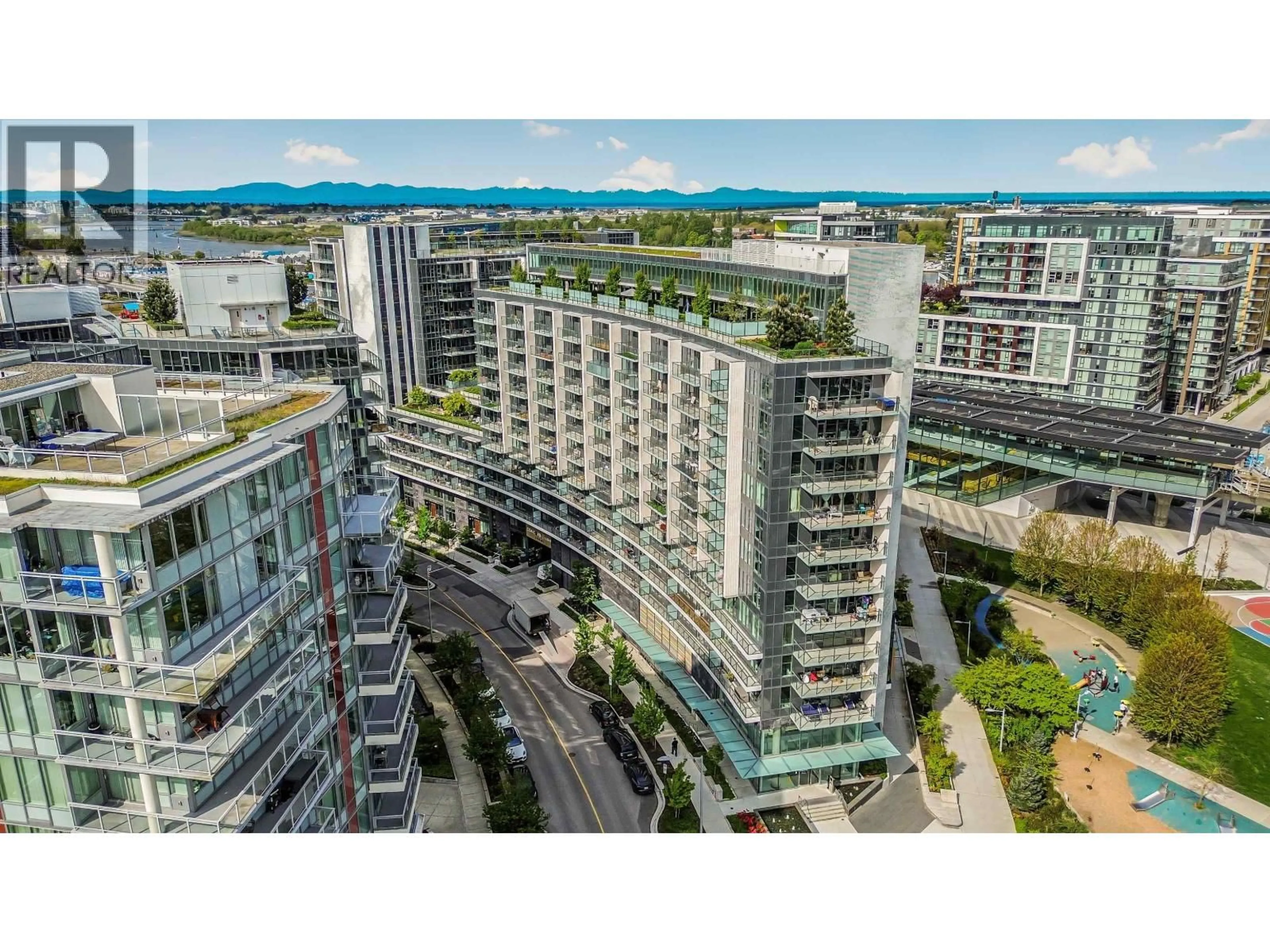 A pic from outside/outdoor area/front of a property/back of a property/a pic from drone, city buildings view from balcony for 883 - 8671 HAZELBRIDGE WAY, Richmond British Columbia V6X0W9