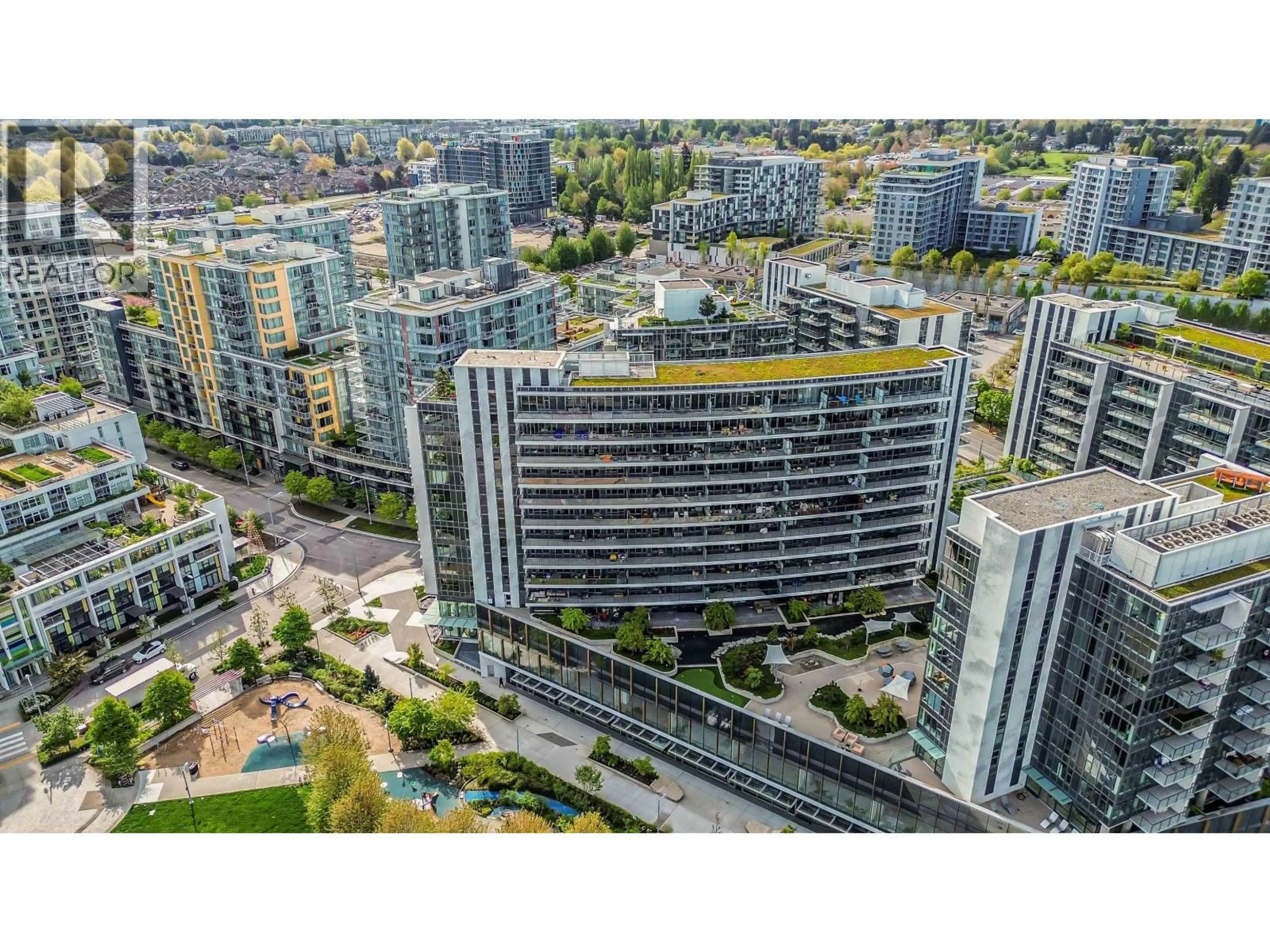 A pic from outside/outdoor area/front of a property/back of a property/a pic from drone, city buildings view from balcony for 883 - 8671 HAZELBRIDGE WAY, Richmond British Columbia V6X0W9