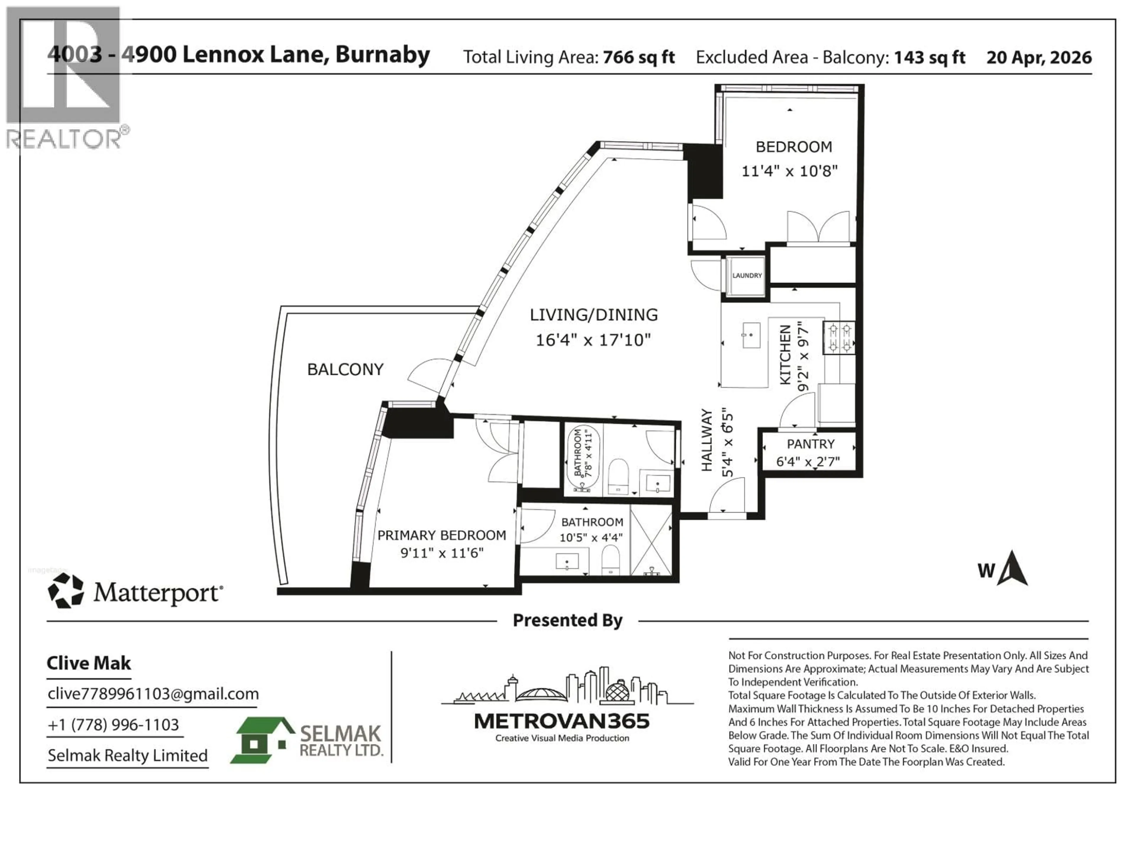 Floor plan for 4003 - 4900 LENNOX LANE, Burnaby British Columbia V5H0G9