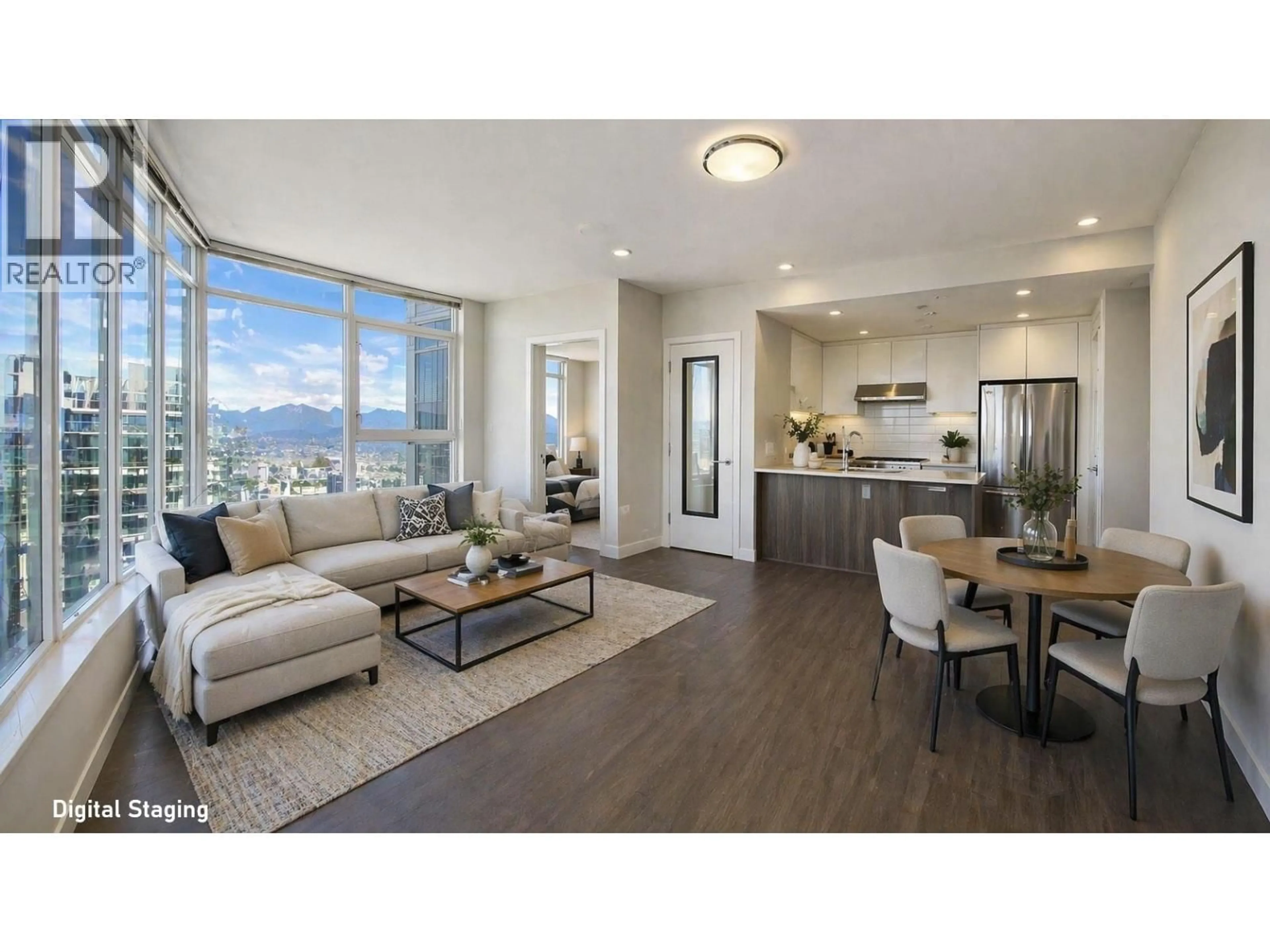Living room with furniture, wood/laminate floor for 4003 - 4900 LENNOX LANE, Burnaby British Columbia V5H0G9