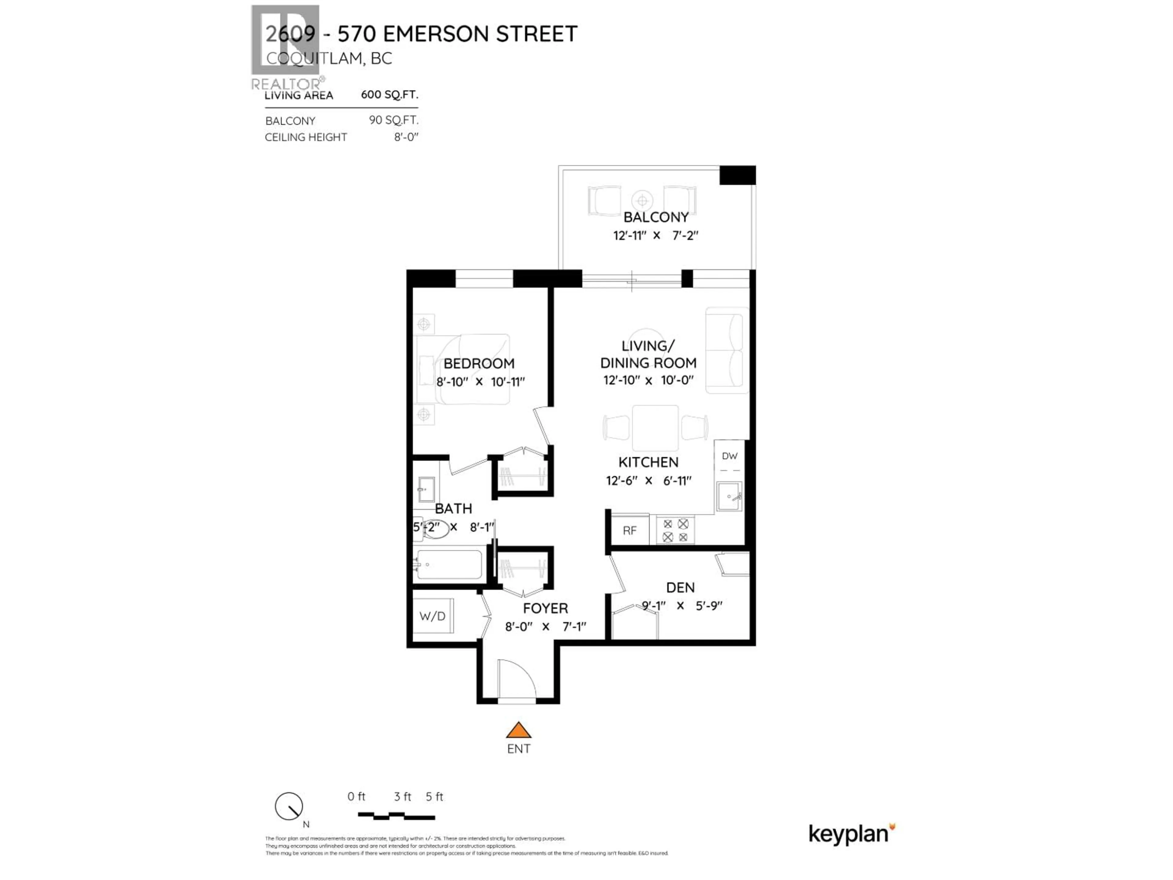 Floor plan for 2609 - 570 EMERSON STREET, Coquitlam British Columbia V3J0G3