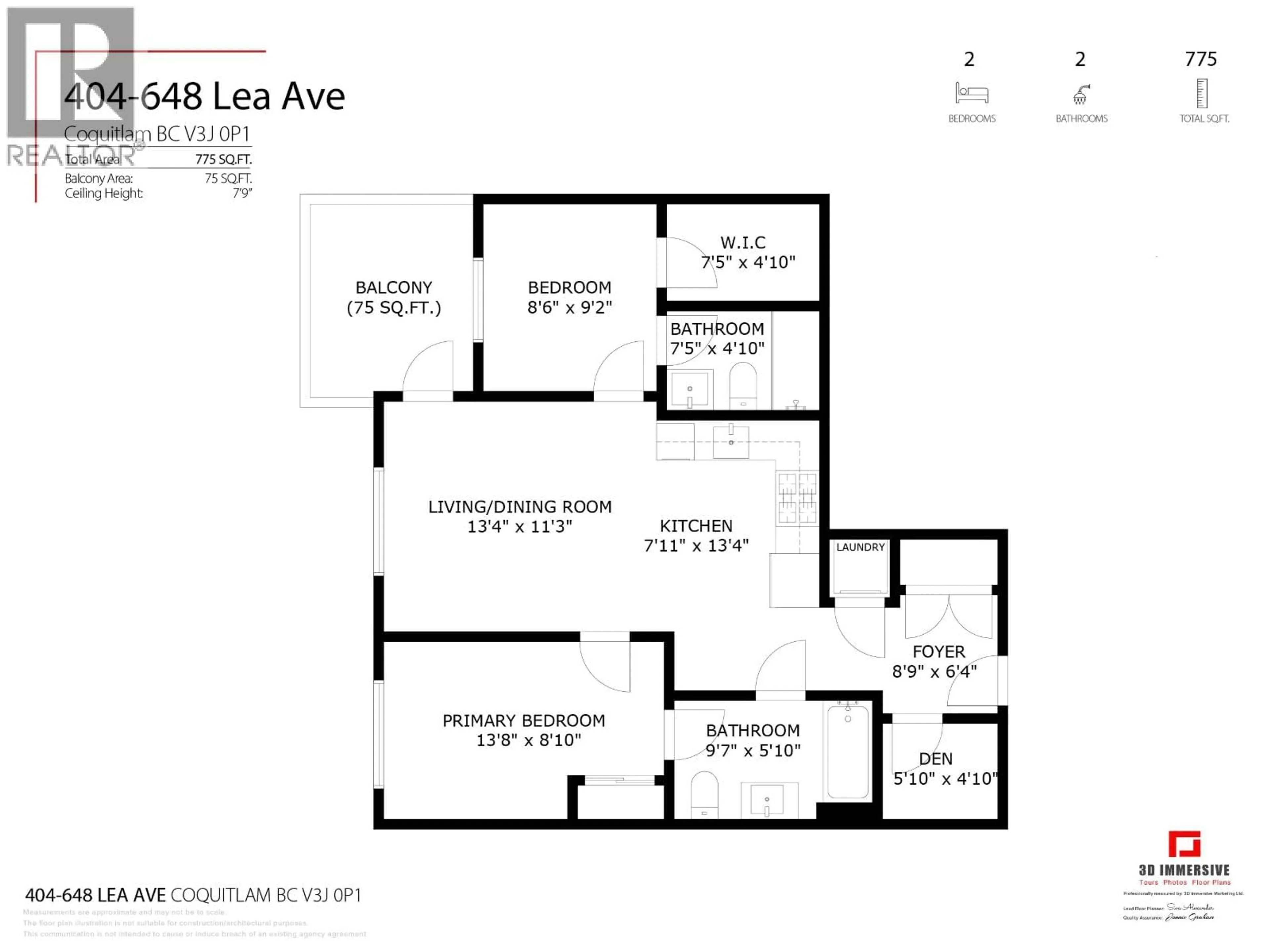 Floor plan for 404 - 648 LEA AVENUE, Coquitlam British Columbia V3J0P1
