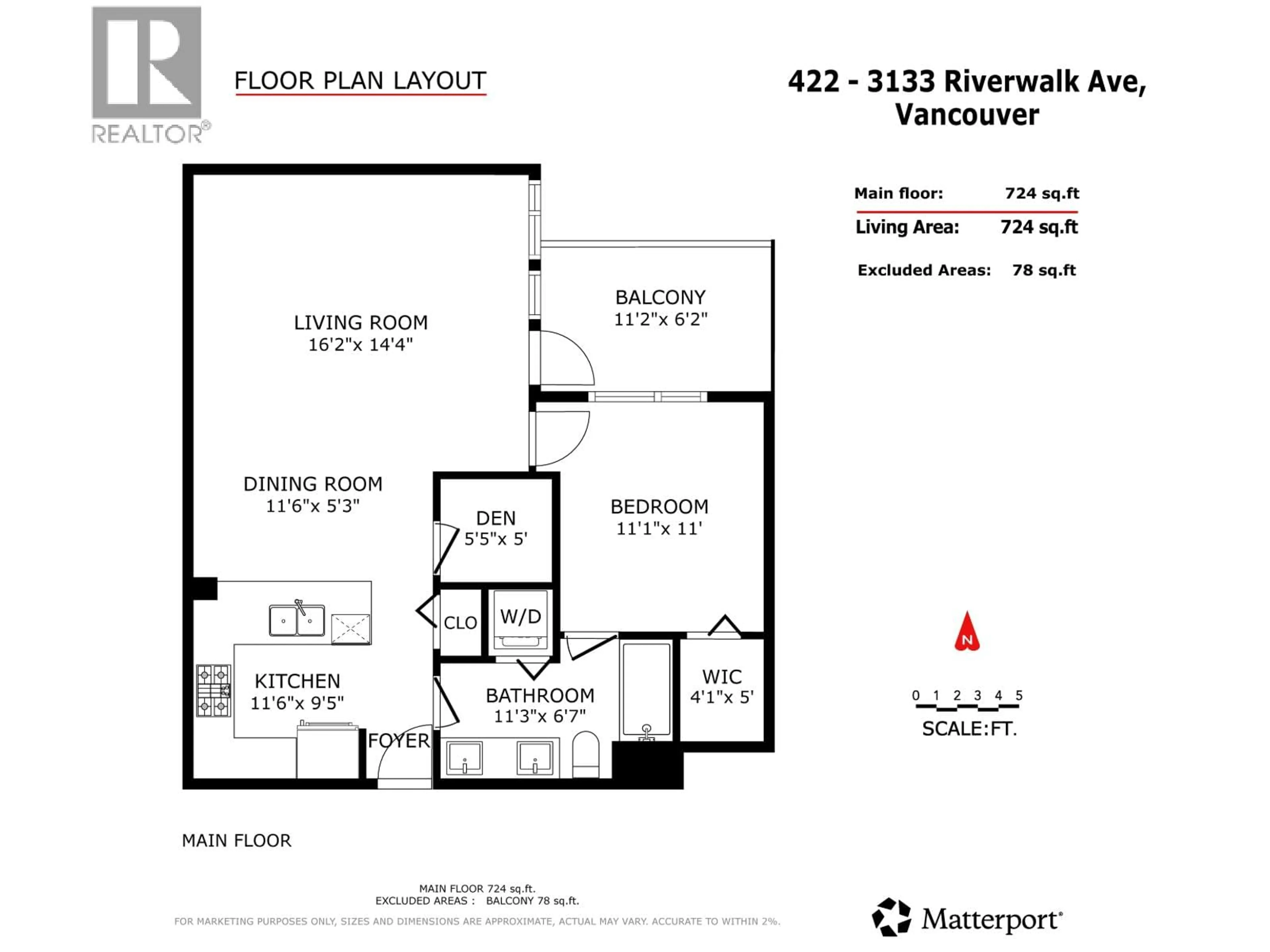 Floor plan for 422 - 3133 RIVERWALK AVENUE, Vancouver British Columbia V5S0A7