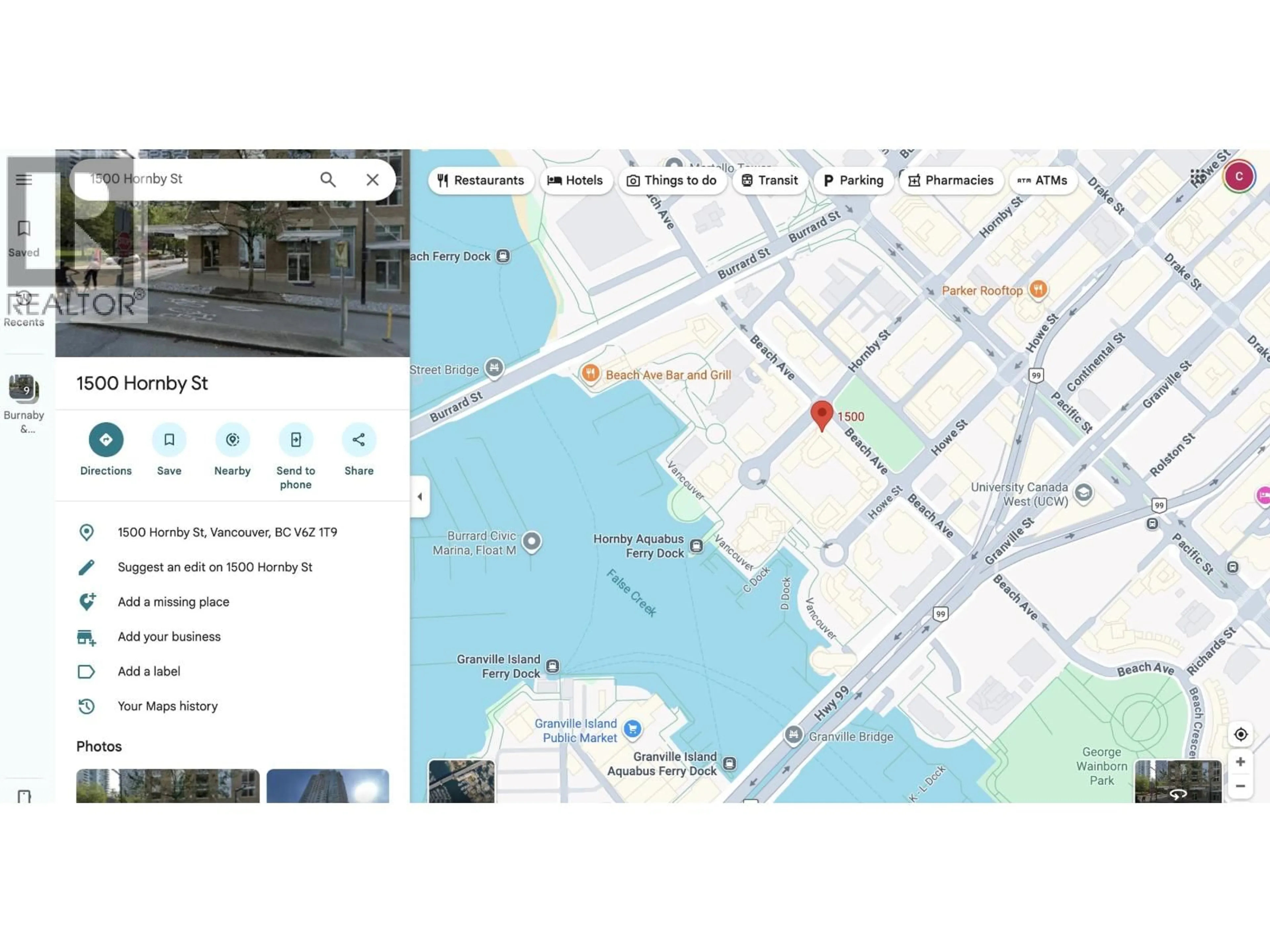 Picture of a map for 1309 - 1500 HORNBY STREET, Vancouver British Columbia V6Z2R1