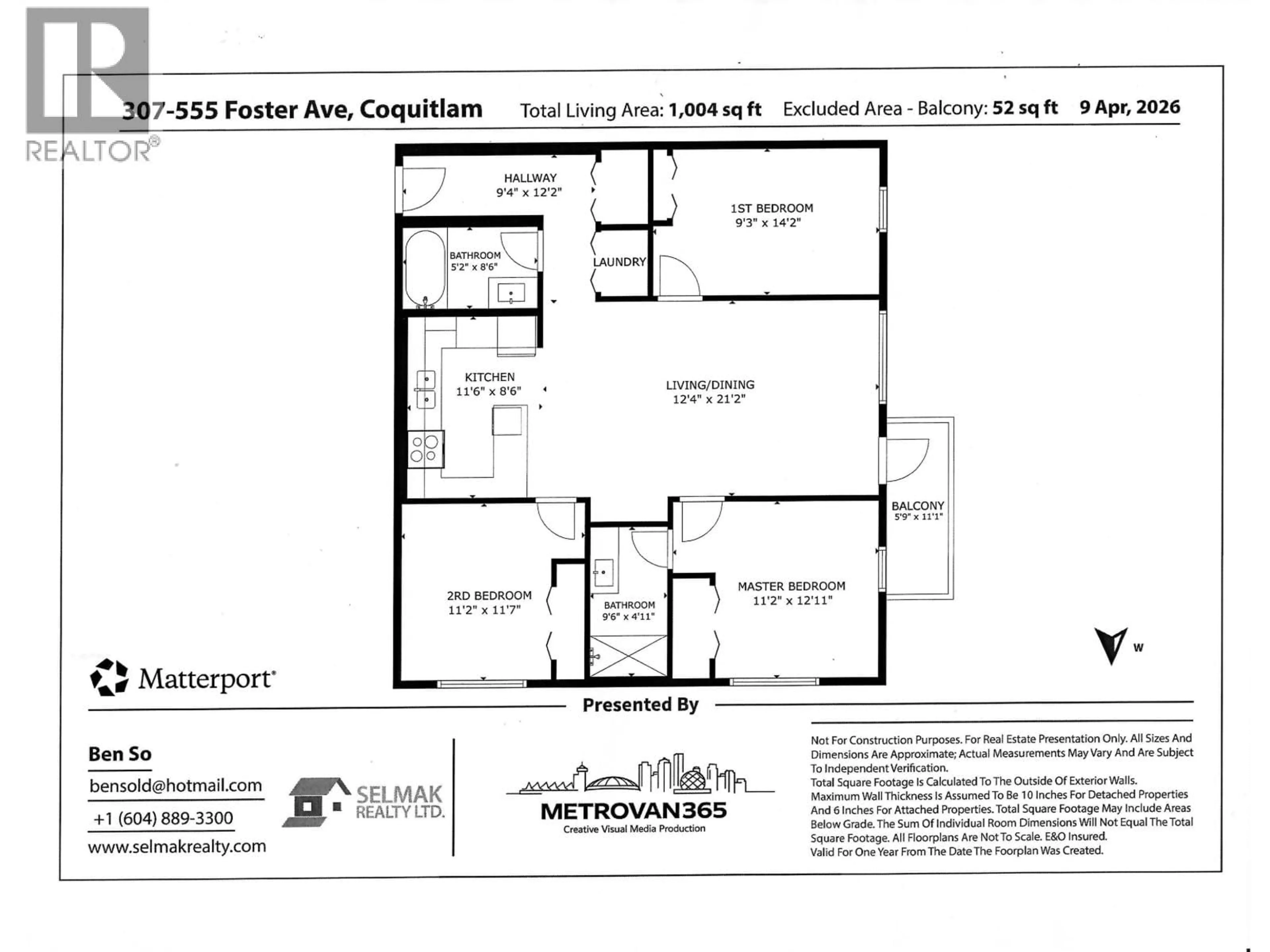 Floor plan for 307 - 555 FOSTER AVENUE, Coquitlam British Columbia V3J0B6