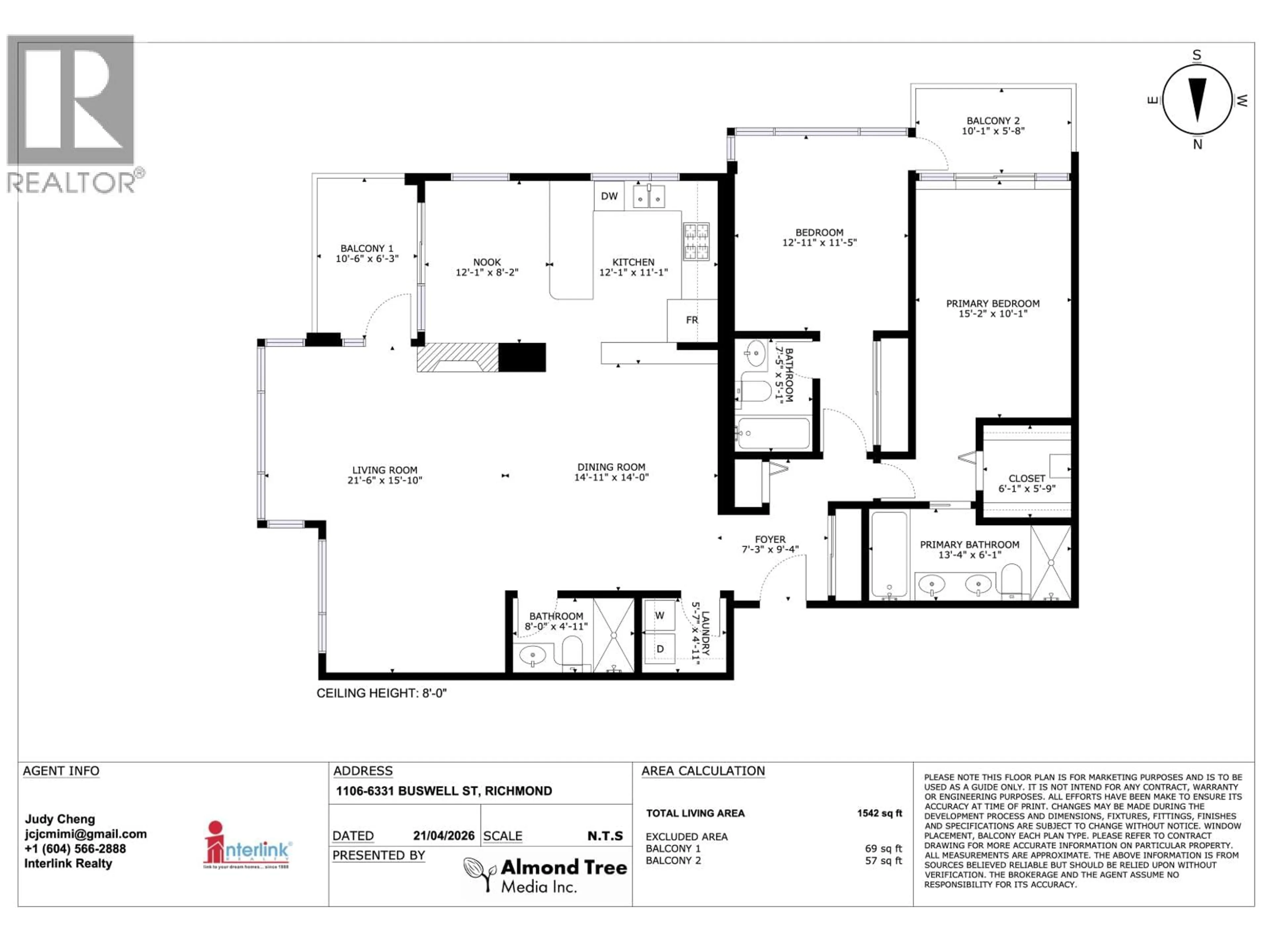Floor plan for 1106 - 6331 BUSWELL STREET, Richmond British Columbia V6Y4H2