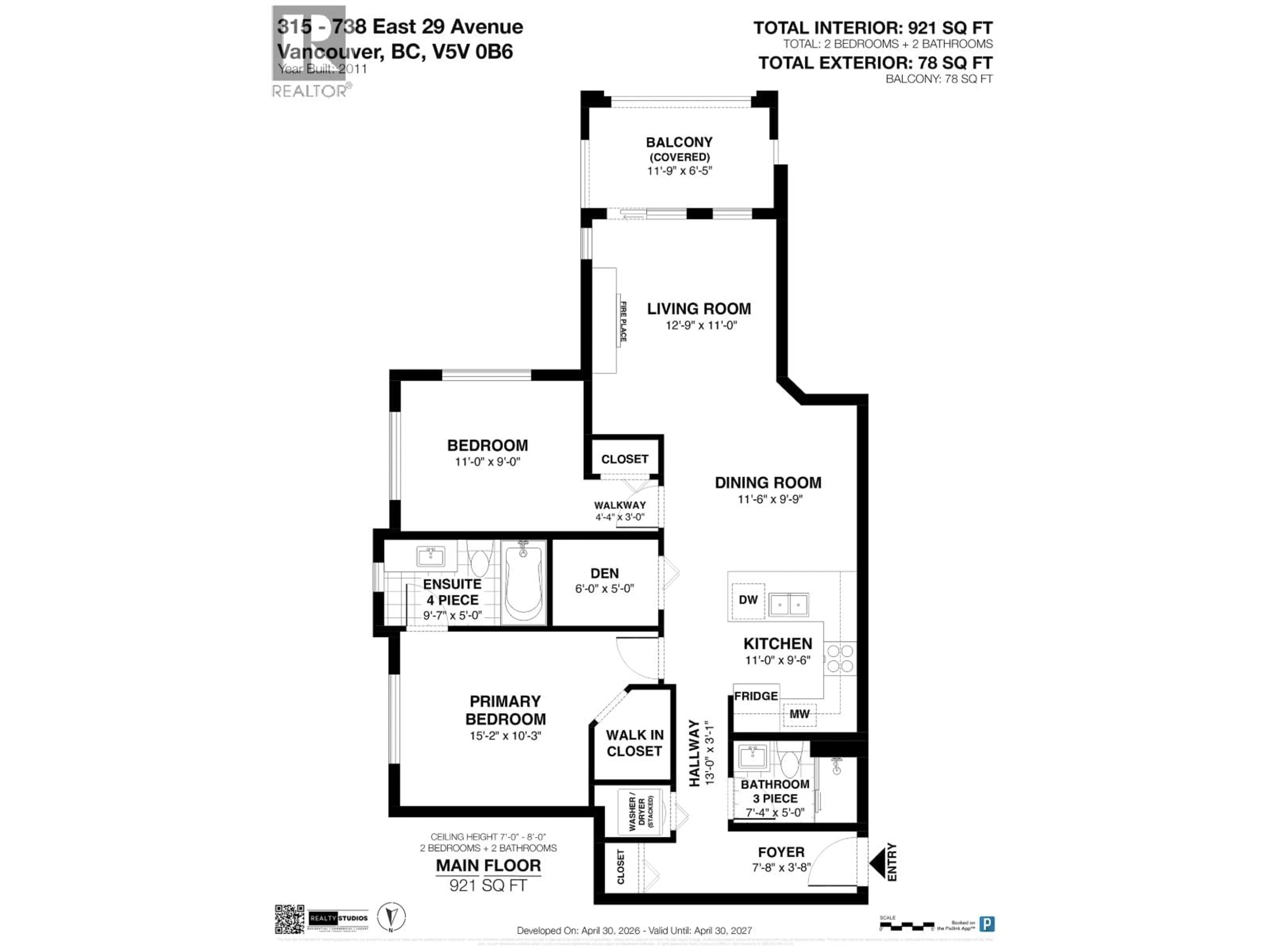 Floor plan for 315 - 738 29TH AVENUE, Vancouver British Columbia V5V0B6