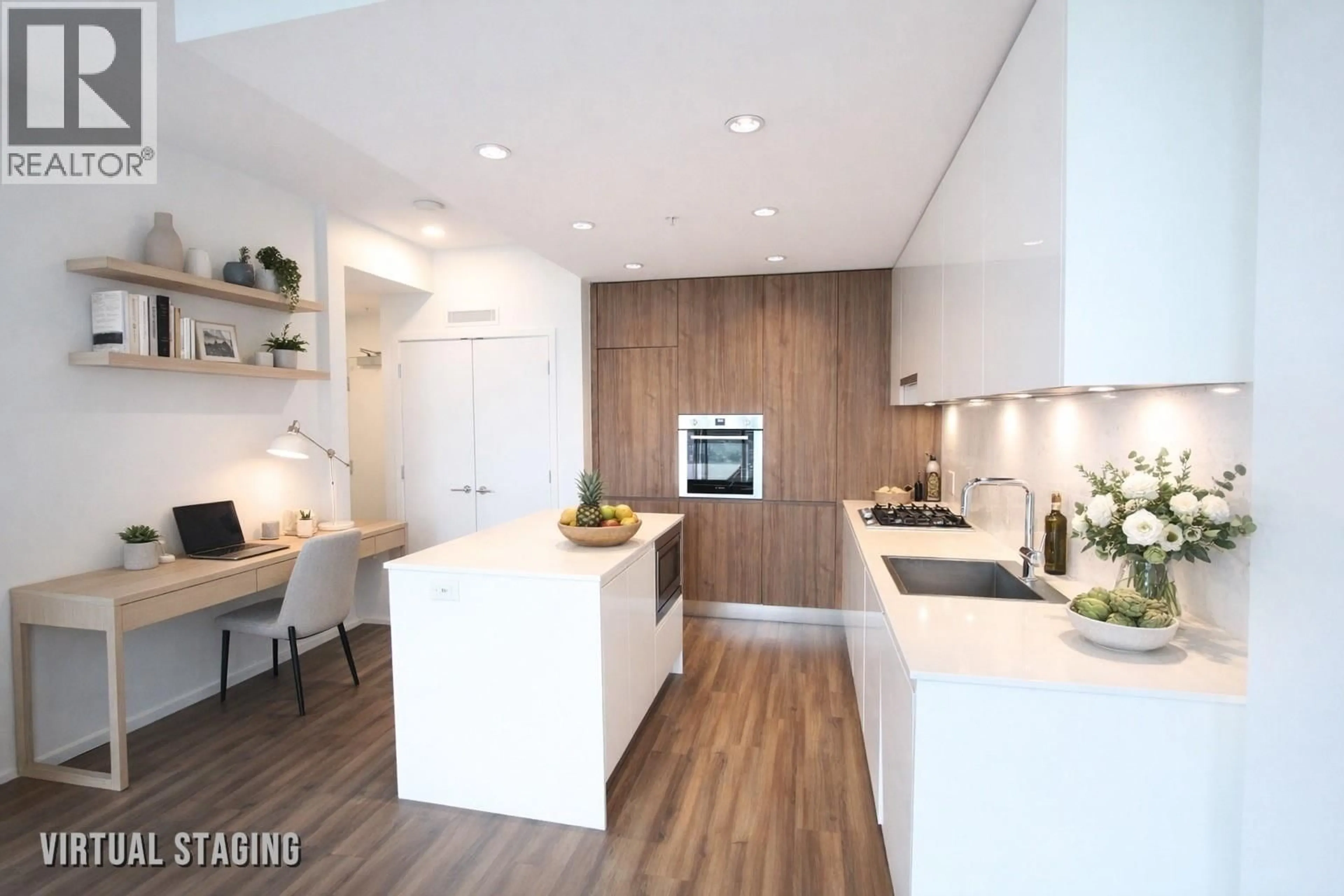 Contemporary kitchen, wood/laminate floor for 5008 - 4650 BRENTWOOD BOULEVARD, Burnaby British Columbia V5C0M3