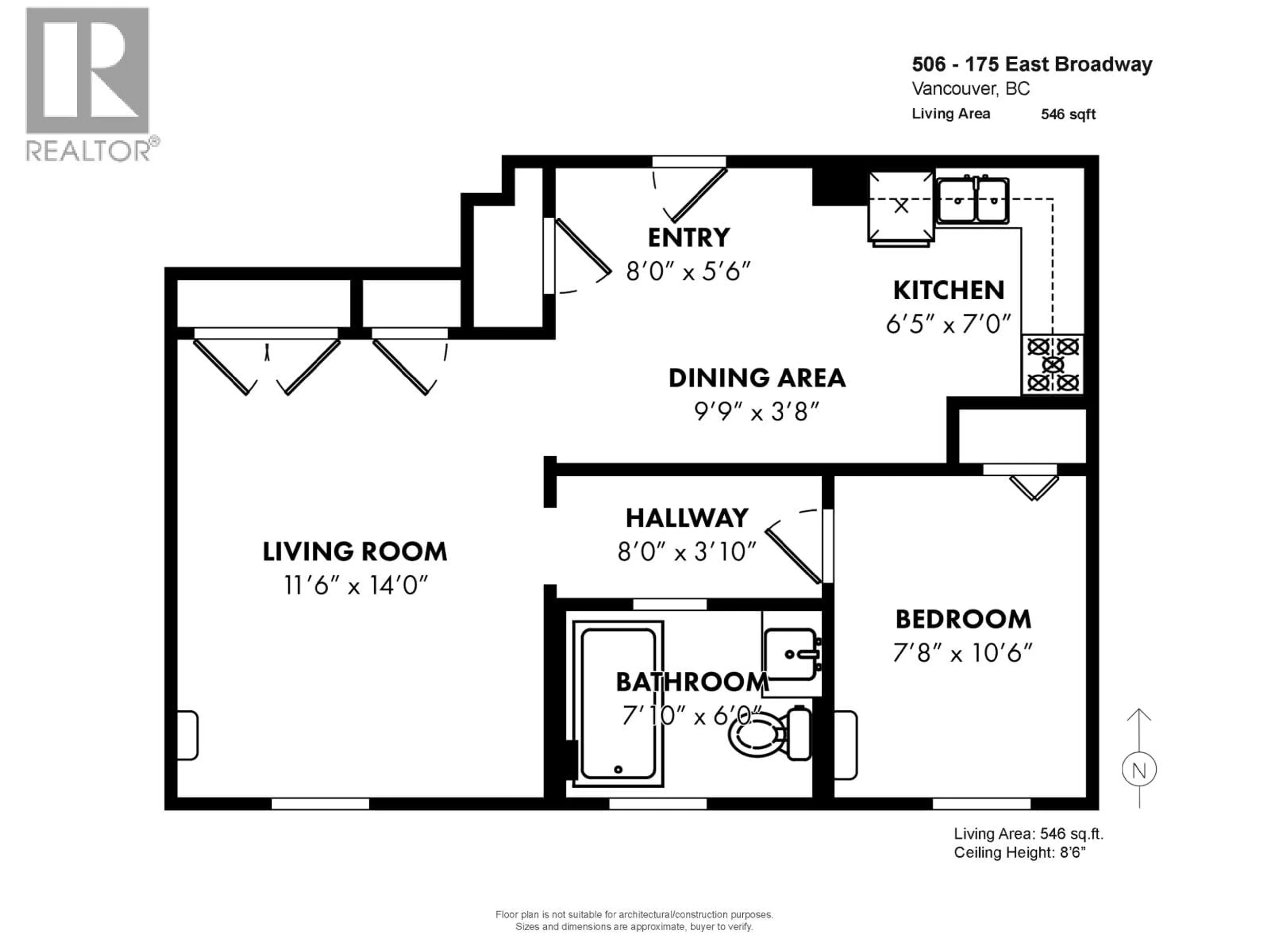 Floor plan for 506 - 175 BROADWAY, Vancouver British Columbia V5T1W2