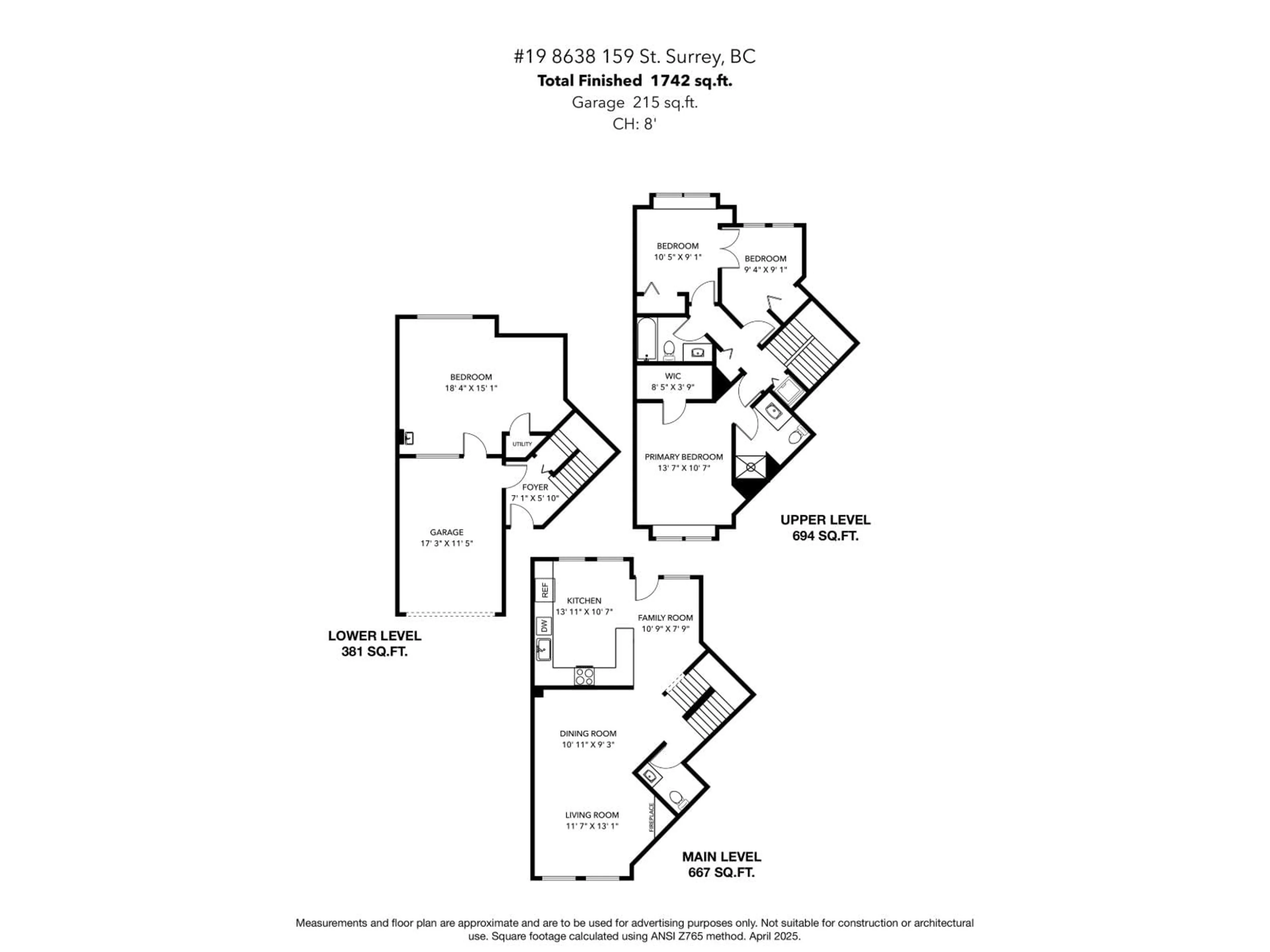 Floor plan for 19 - 8638 159 STREET, Surrey British Columbia V4N5P7