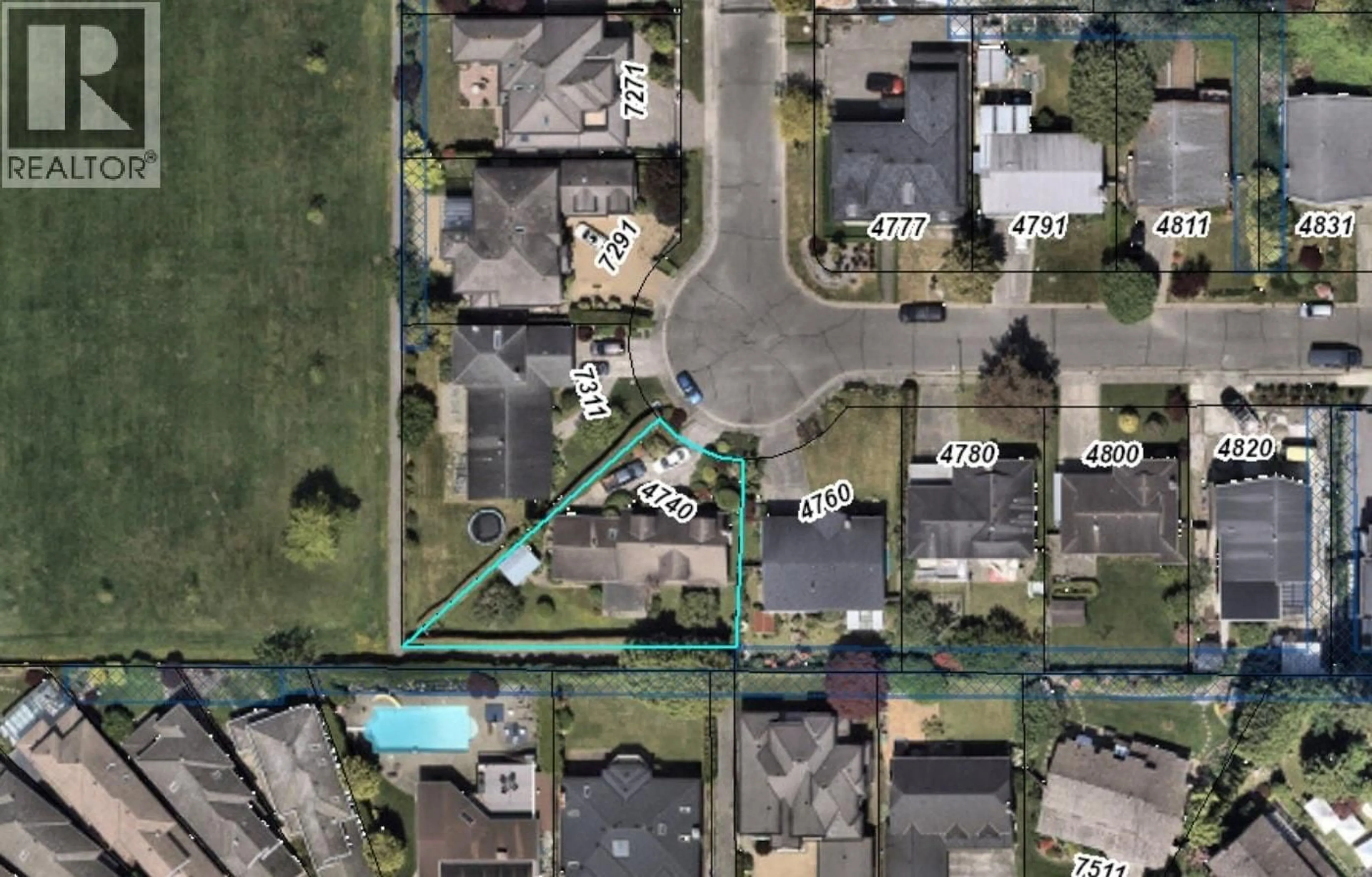 A pic from outside/outdoor area/front of a property/back of a property/a pic from drone, street for 4740 MCLURE AVENUE, Richmond British Columbia V7C4J9