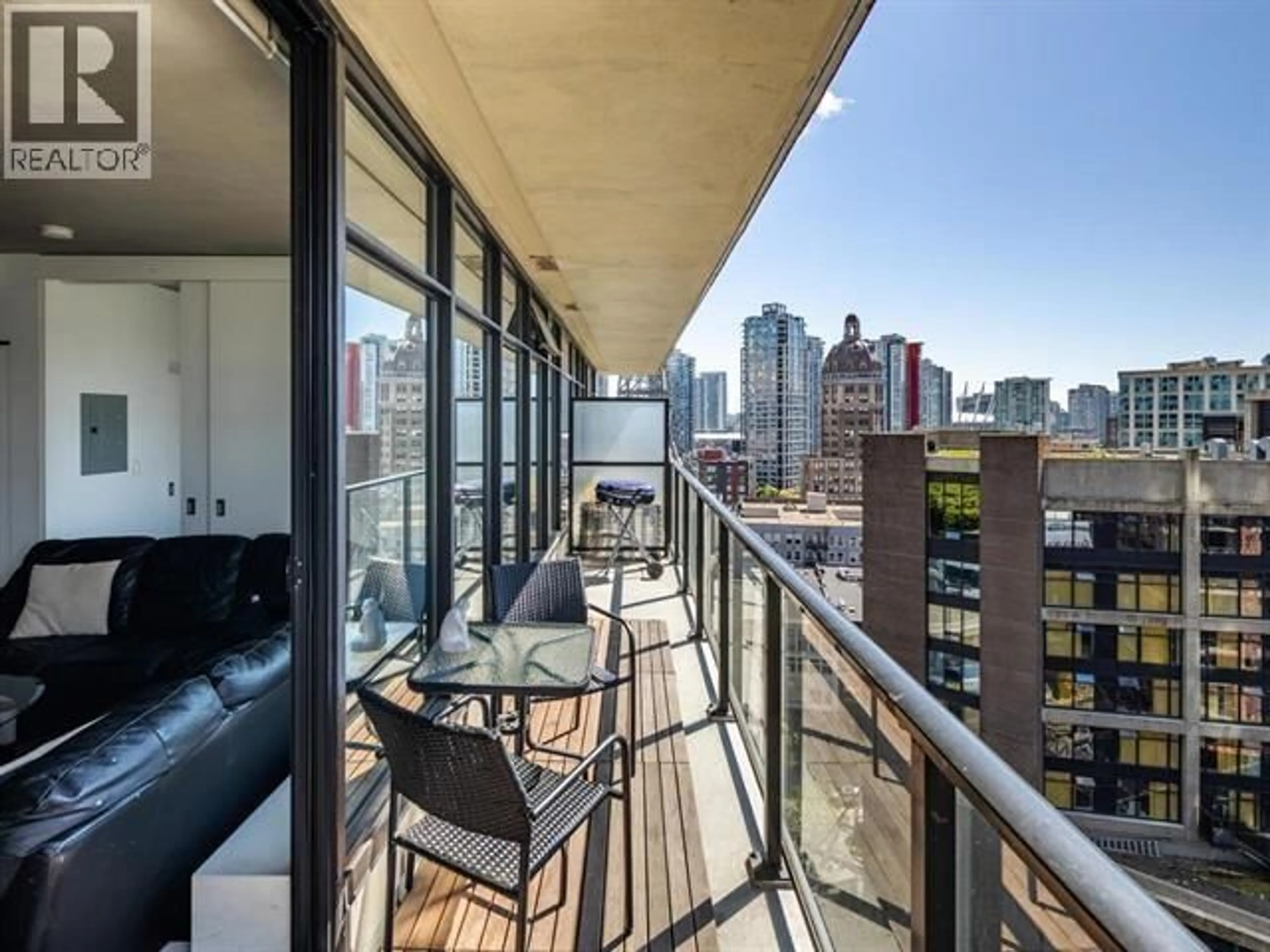 Balcony in the apartment, city buildings view from balcony for 1506 - 108 CORDOVA STREET, Vancouver British Columbia V6B0G5