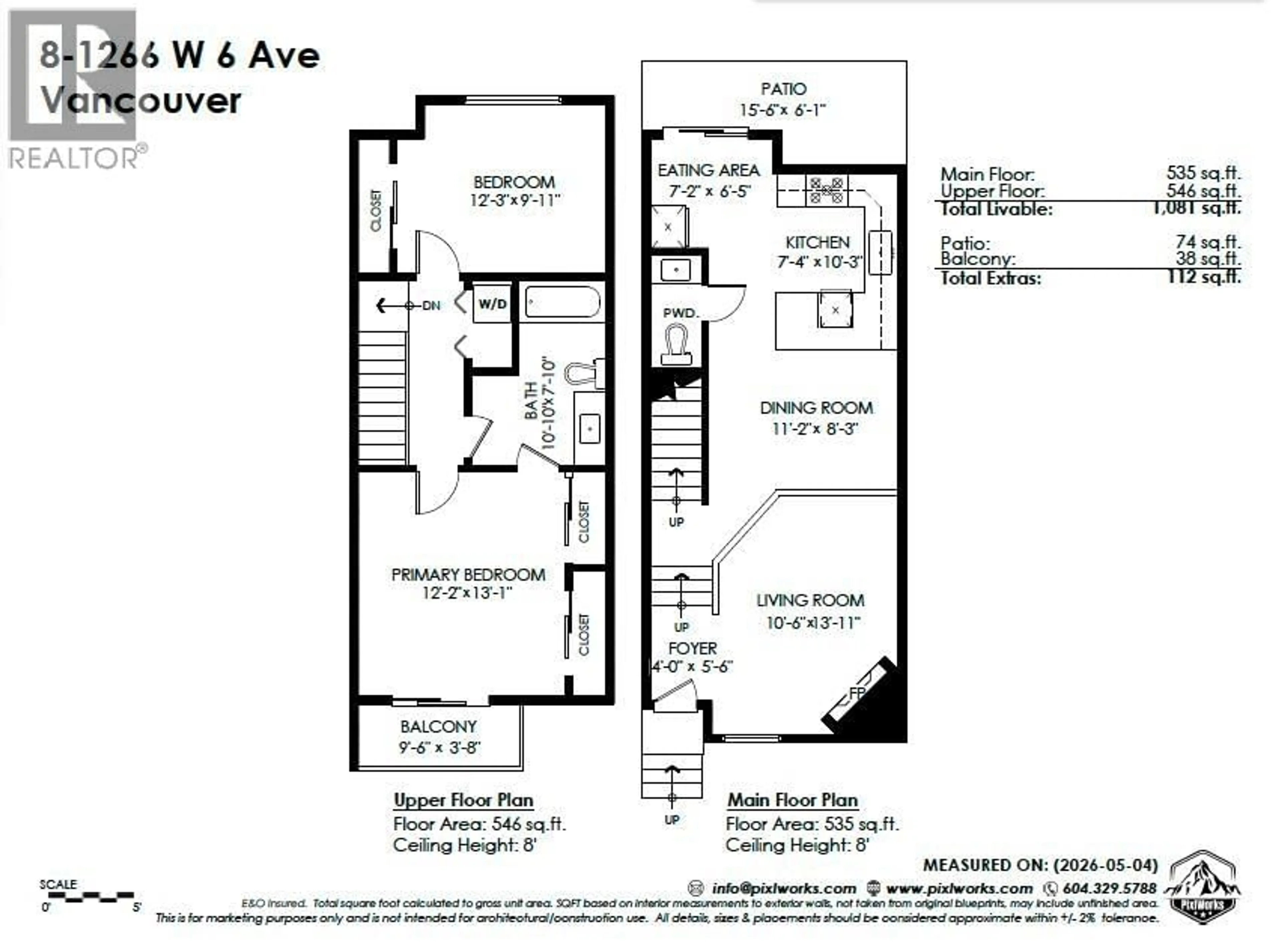 Floor plan for 8 - 1266 6TH AVENUE, Vancouver British Columbia V6H1A5