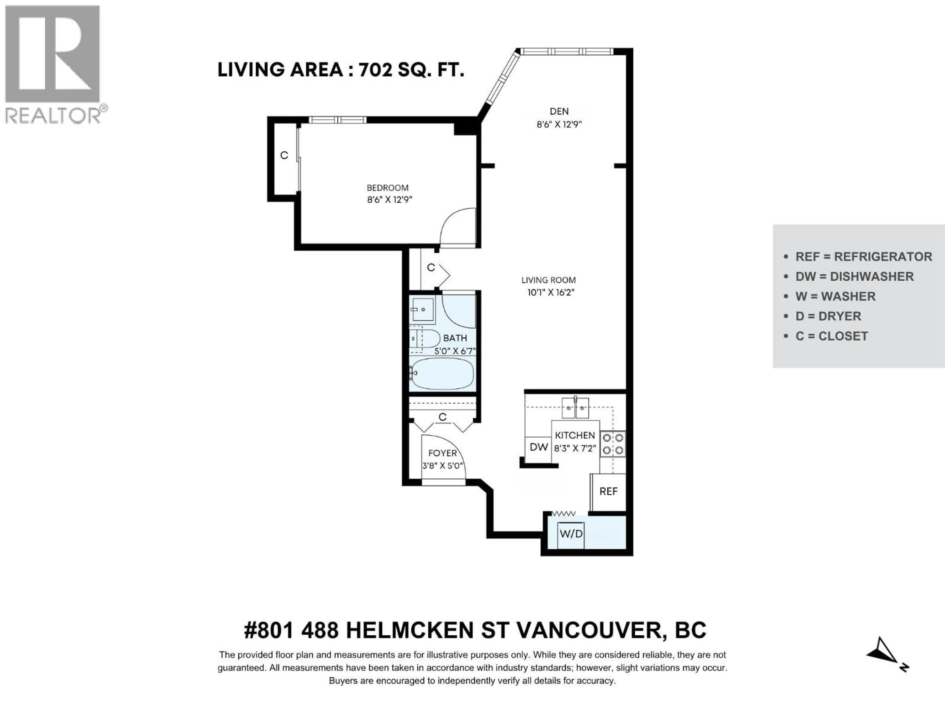 Floor plan for 801 - 488 HELMCKEN STREET STREET, Vancouver British Columbia V6B6E4
