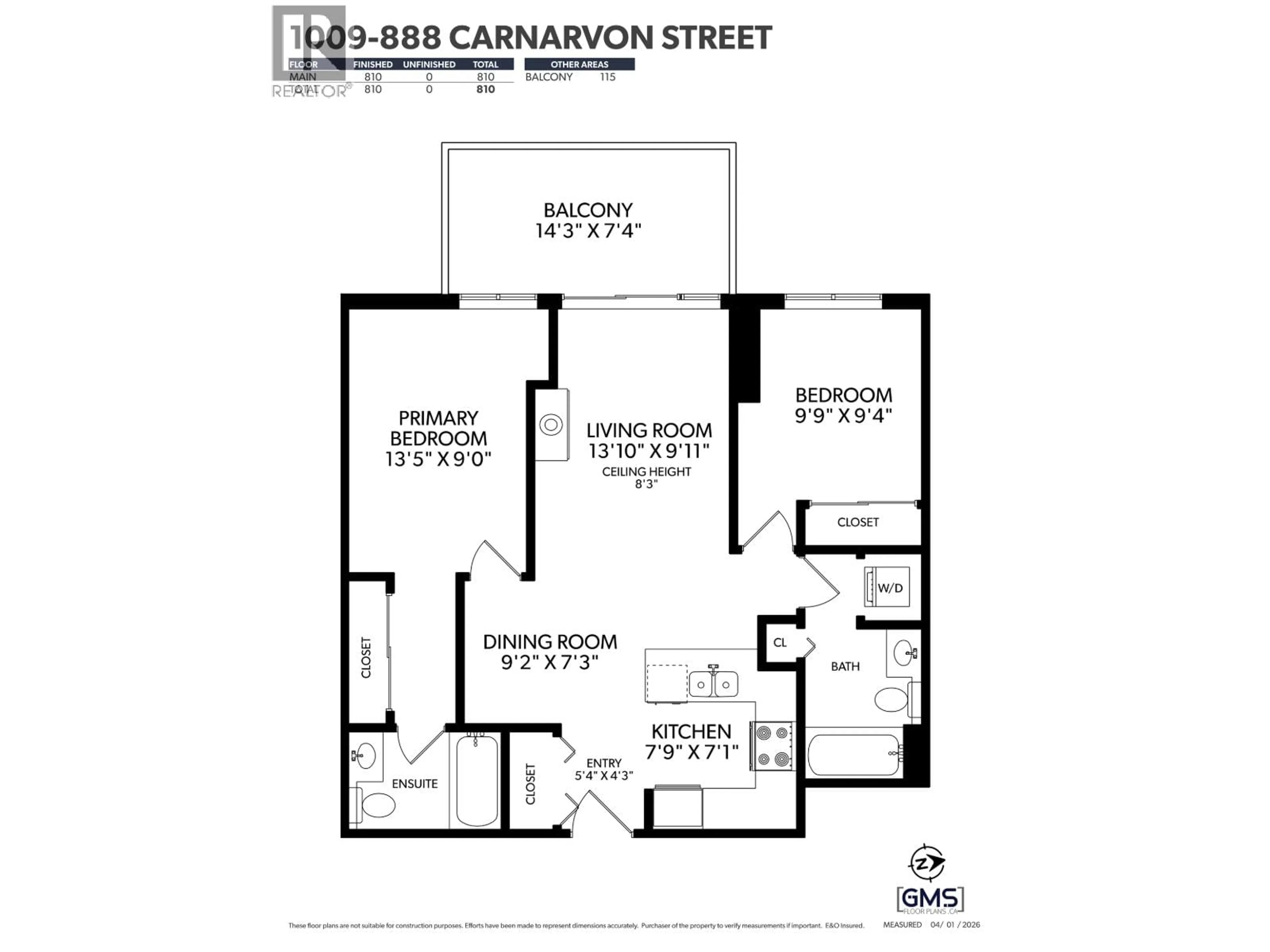 Floor plan for 1009 - 888 CARNARVON STREET, New Westminster British Columbia V3M0C6