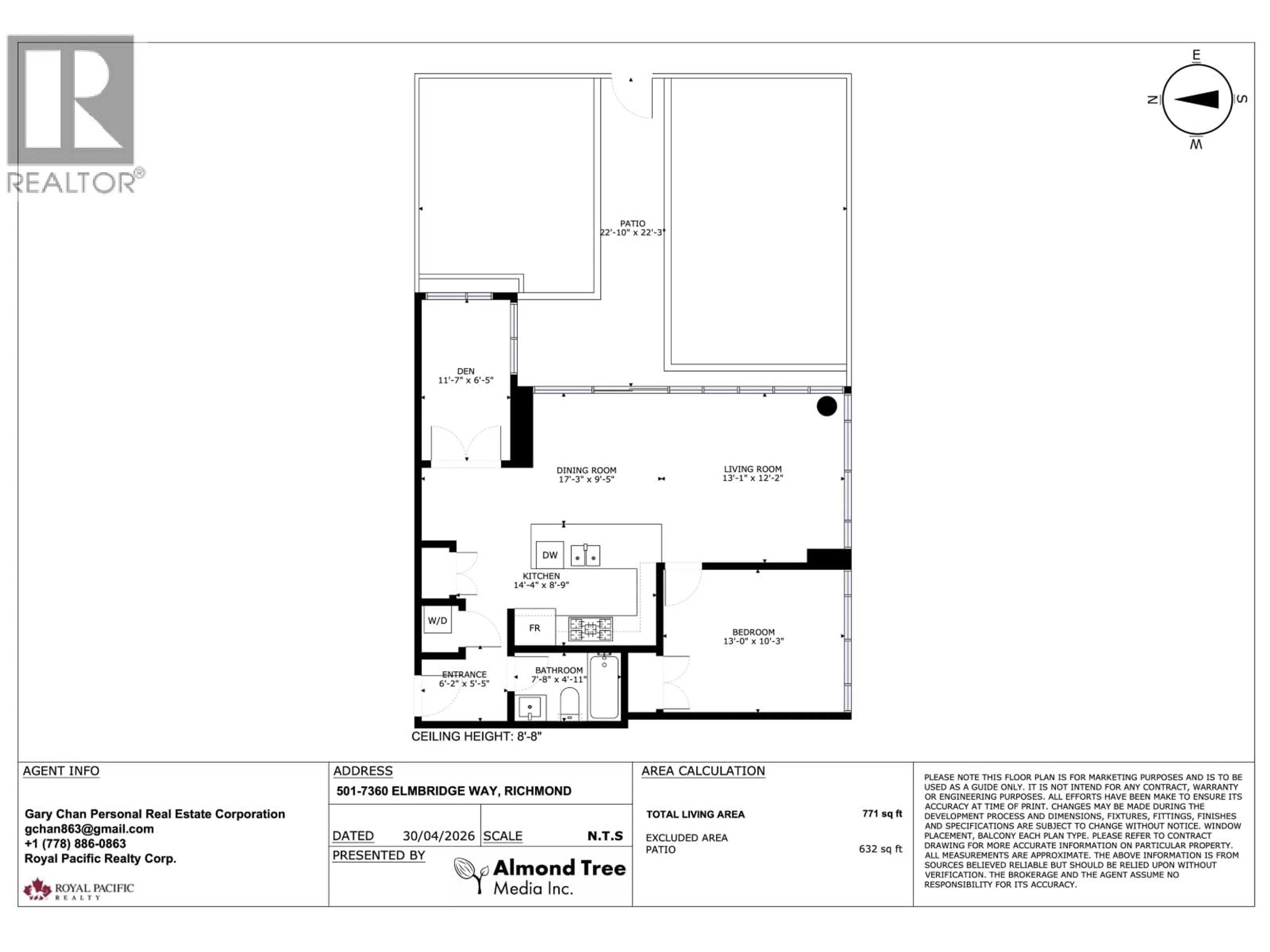 Floor plan for 501 - 7360 ELMBRIDGE WAY, Richmond British Columbia V6X0A5