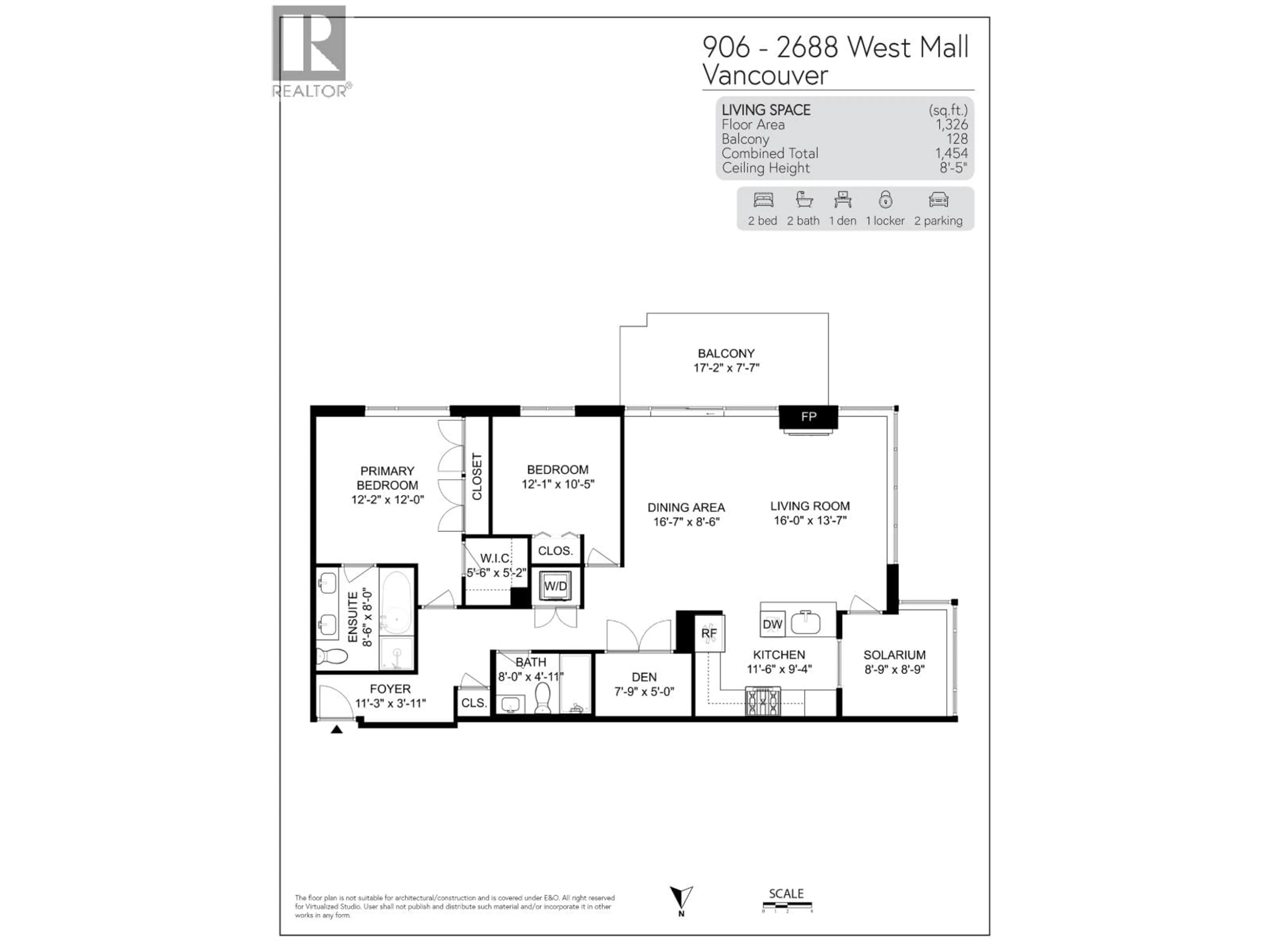 Floor plan for 905 - 2688 WEST MALL, Vancouver British Columbia V6T2J8