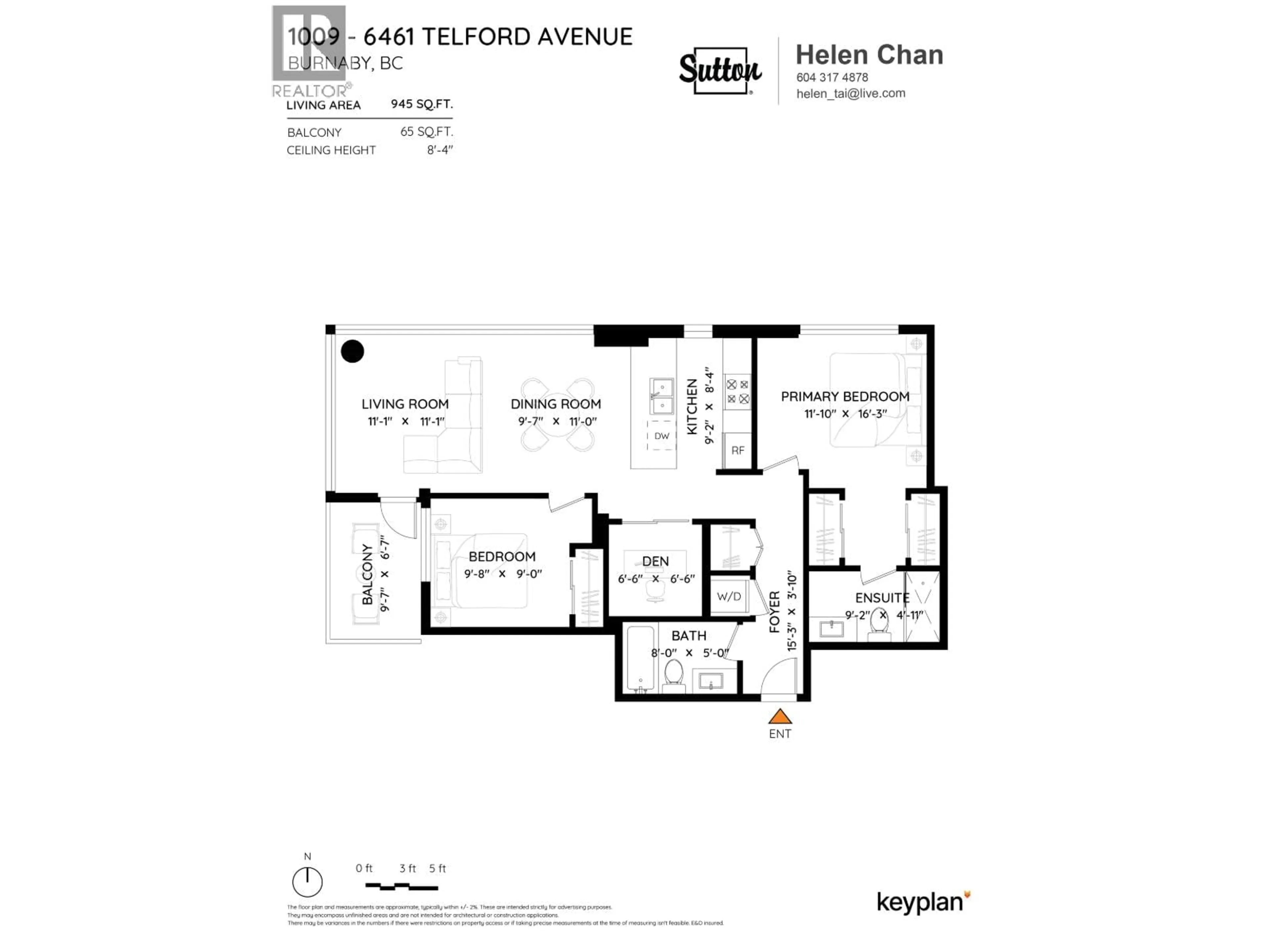 Floor plan for 1009 - 6461 TELFORD AVENUE, Burnaby British Columbia V5H0B7