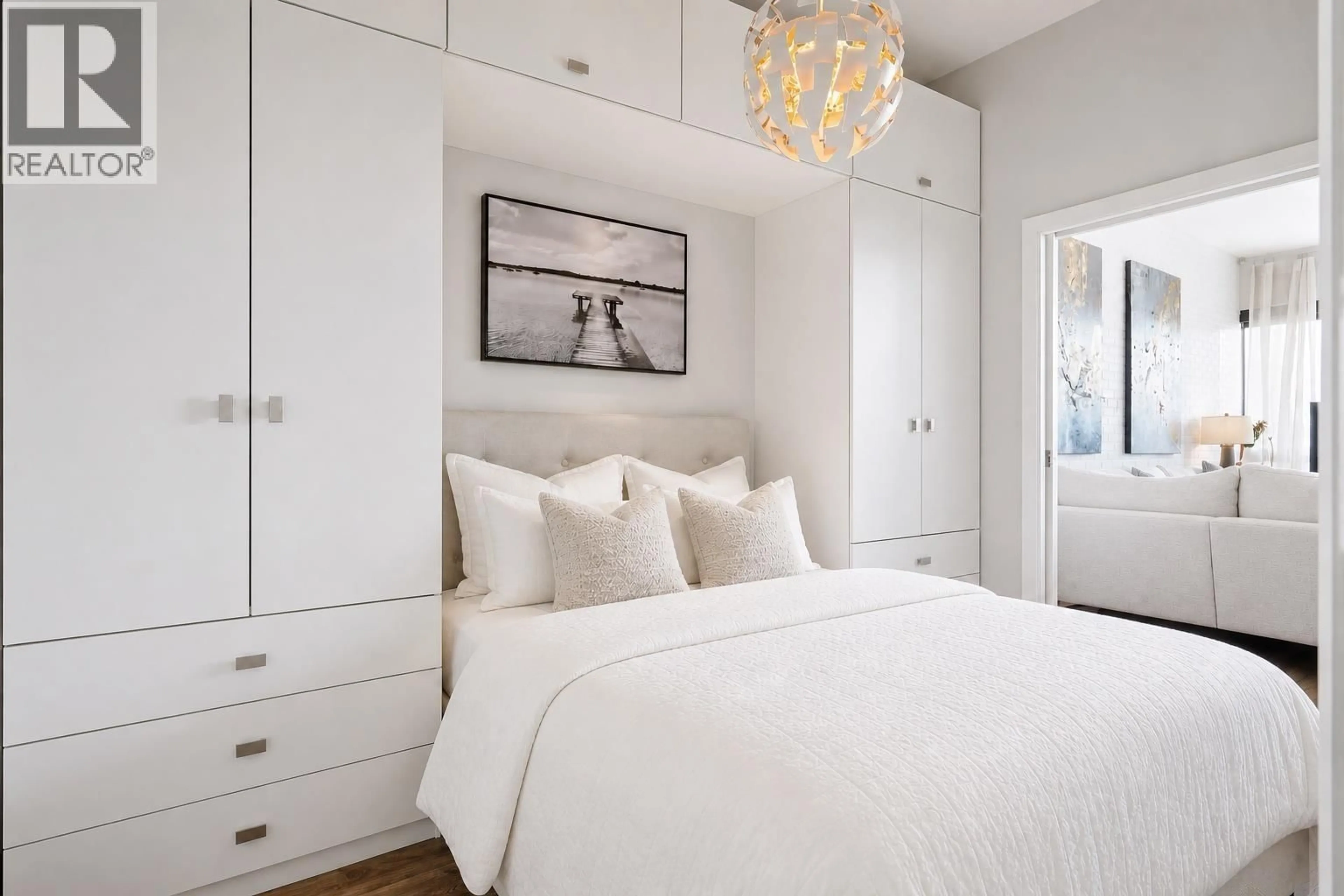 Bedroom with bed, wood/laminate floor for 602 - 121 BREW STREET, Port Moody British Columbia V3H0E2