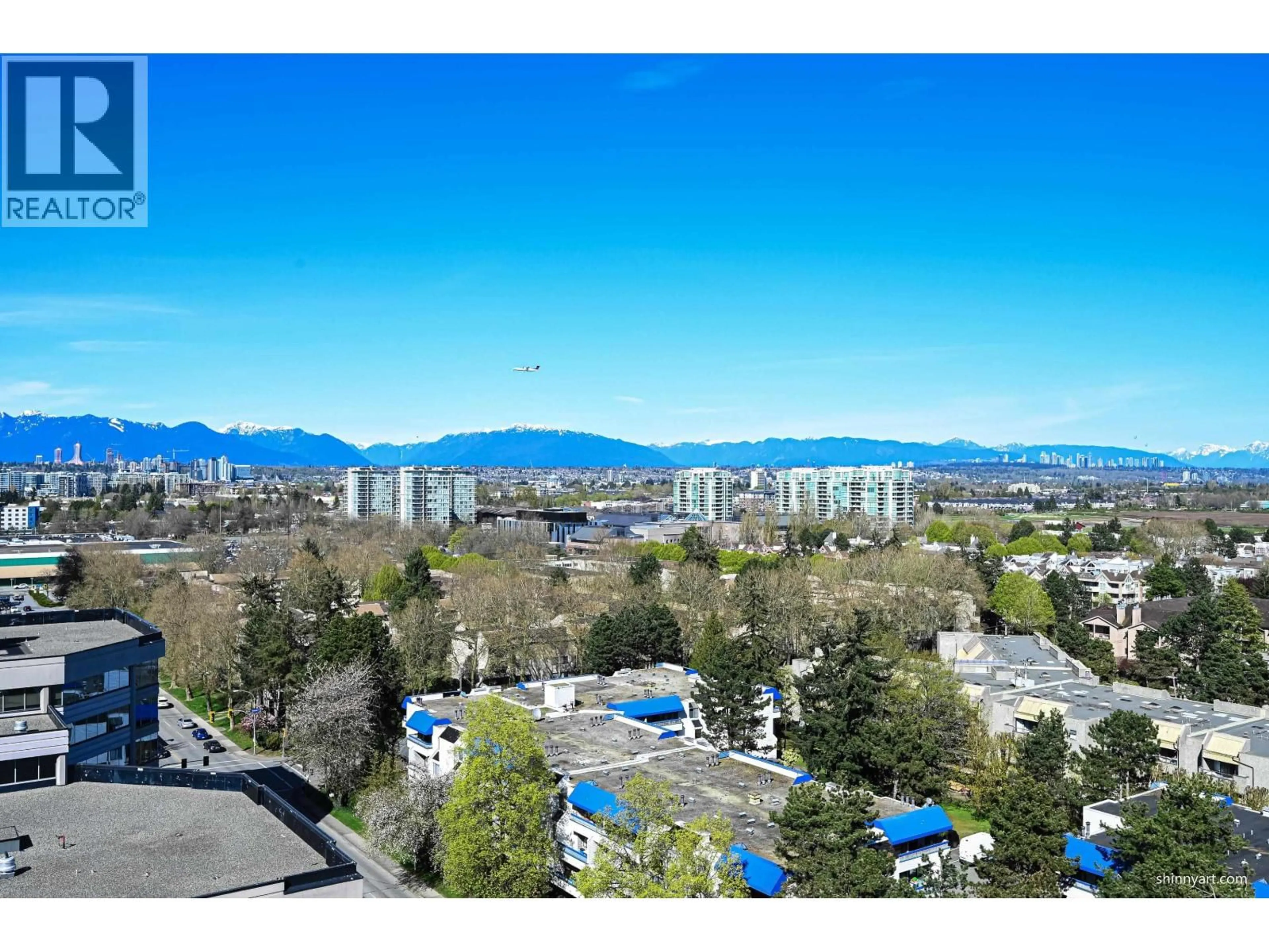 A pic from outside/outdoor area/front of a property/back of a property/a pic from drone, mountain view for 1702 - 5933 COONEY ROAD, Richmond British Columbia V6X4H3