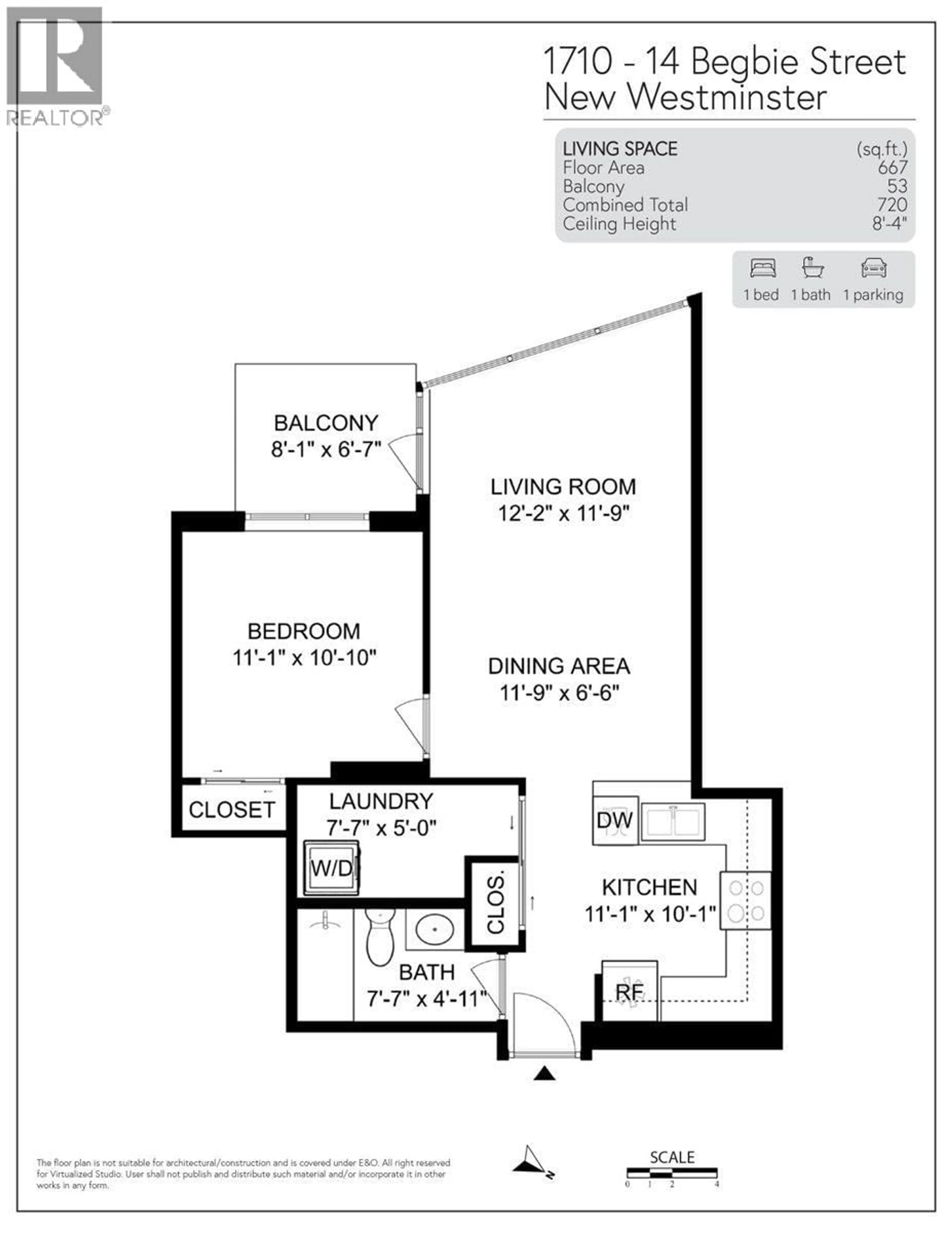 Floor plan for 1710 - 14 BEGBIE STREET, New Westminster British Columbia V3M0C4