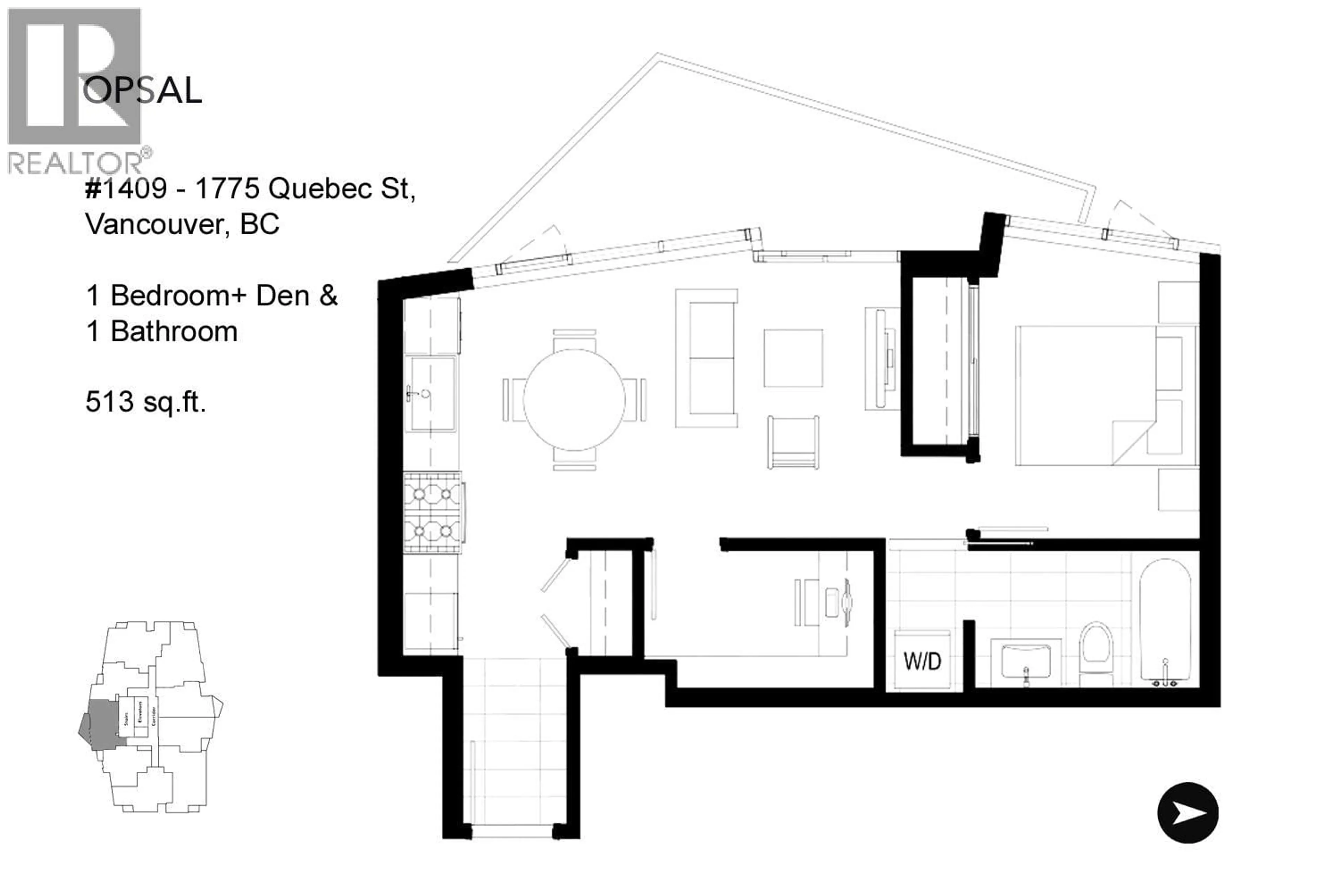 Floor plan for 1409 - 1775 QUEBEC STREET, Vancouver British Columbia V5T0E3