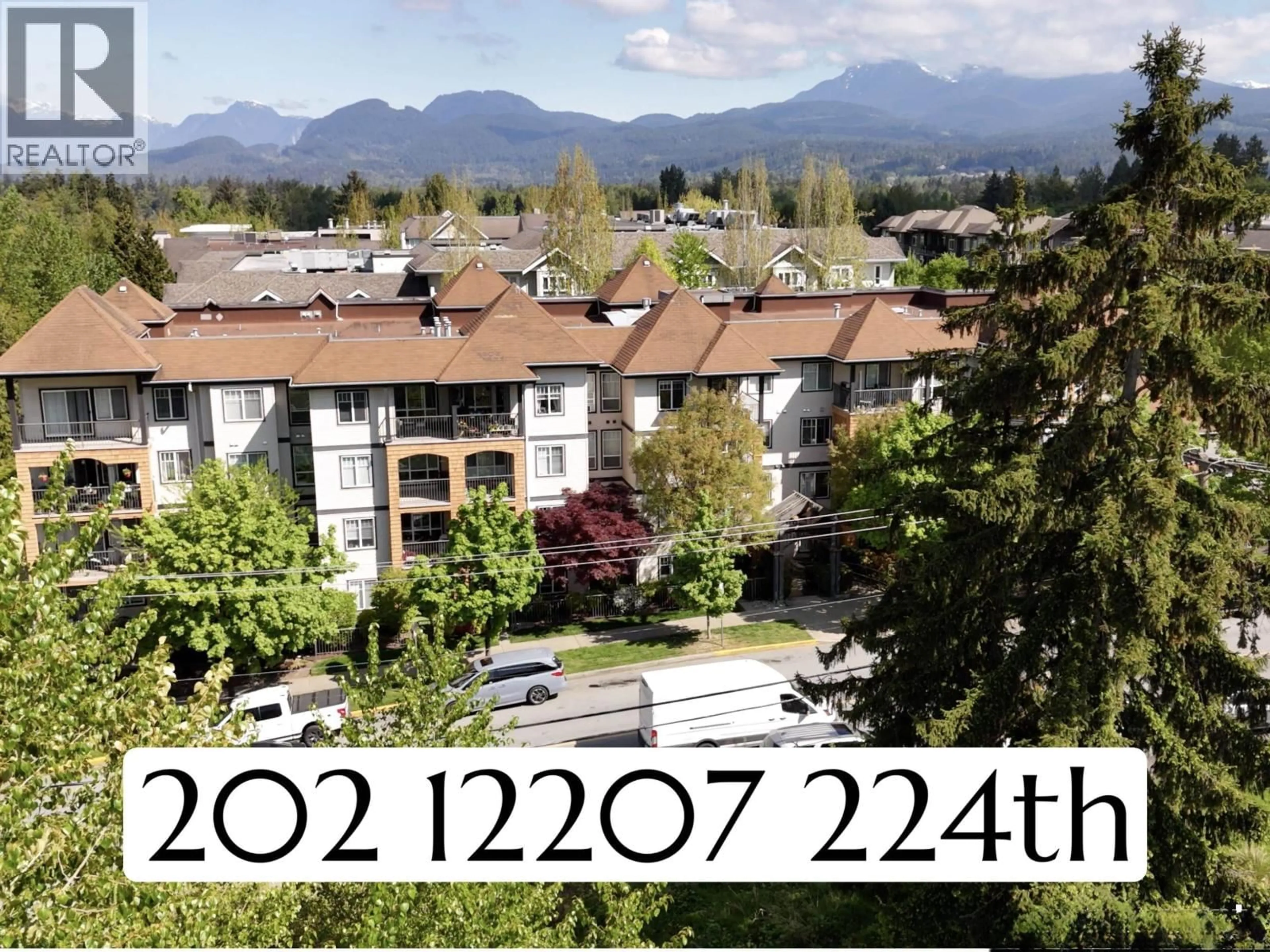 A pic from outside/outdoor area/front of a property/back of a property/a pic from drone, mountain view for 202 - 12207 224 STREET, Maple Ridge British Columbia V2X6B9