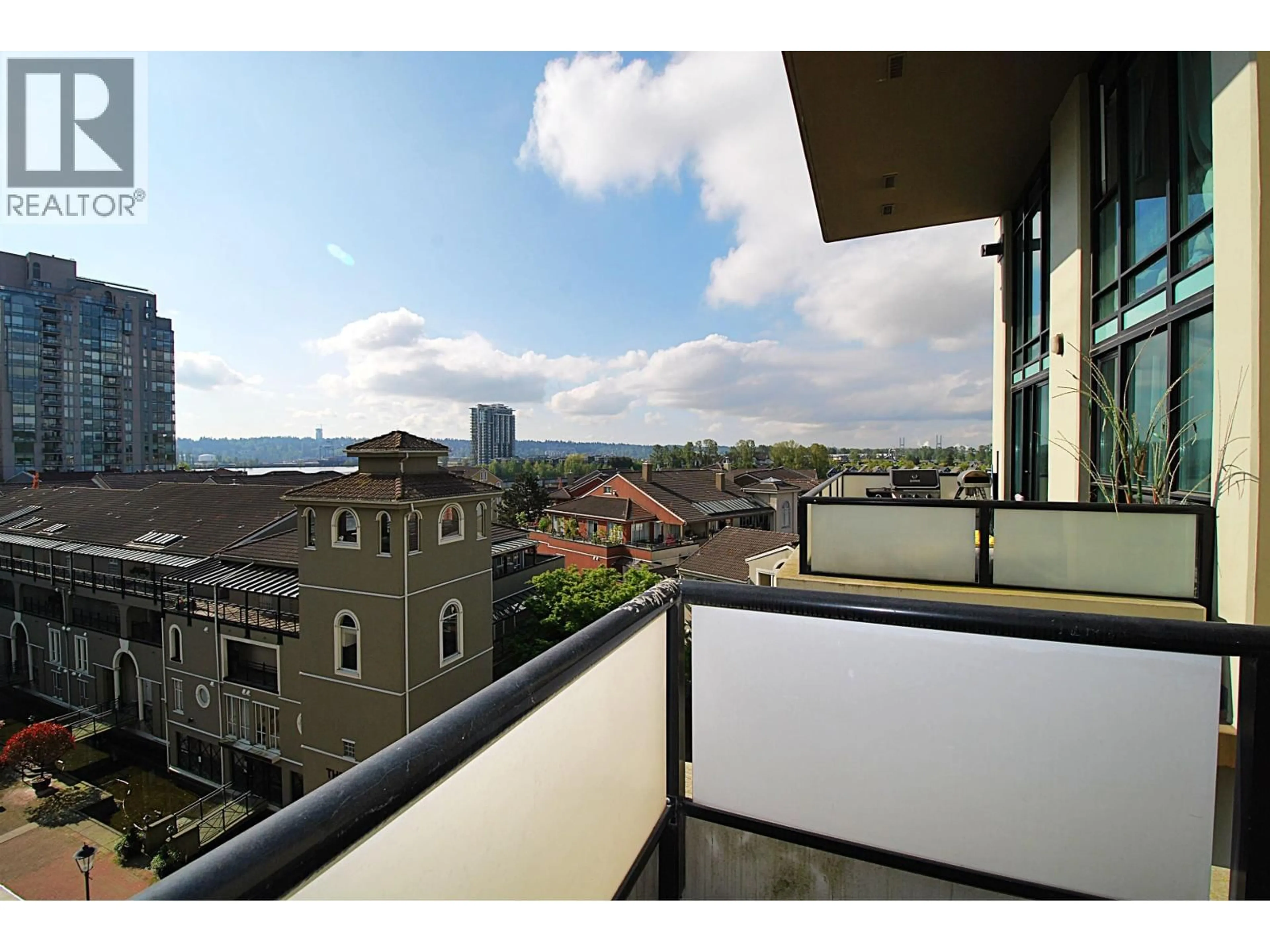 Balcony in the apartment, city buildings view from balcony for 404 - 10 RENAISSANCE SQUARE, New Westminster British Columbia V3M7B1