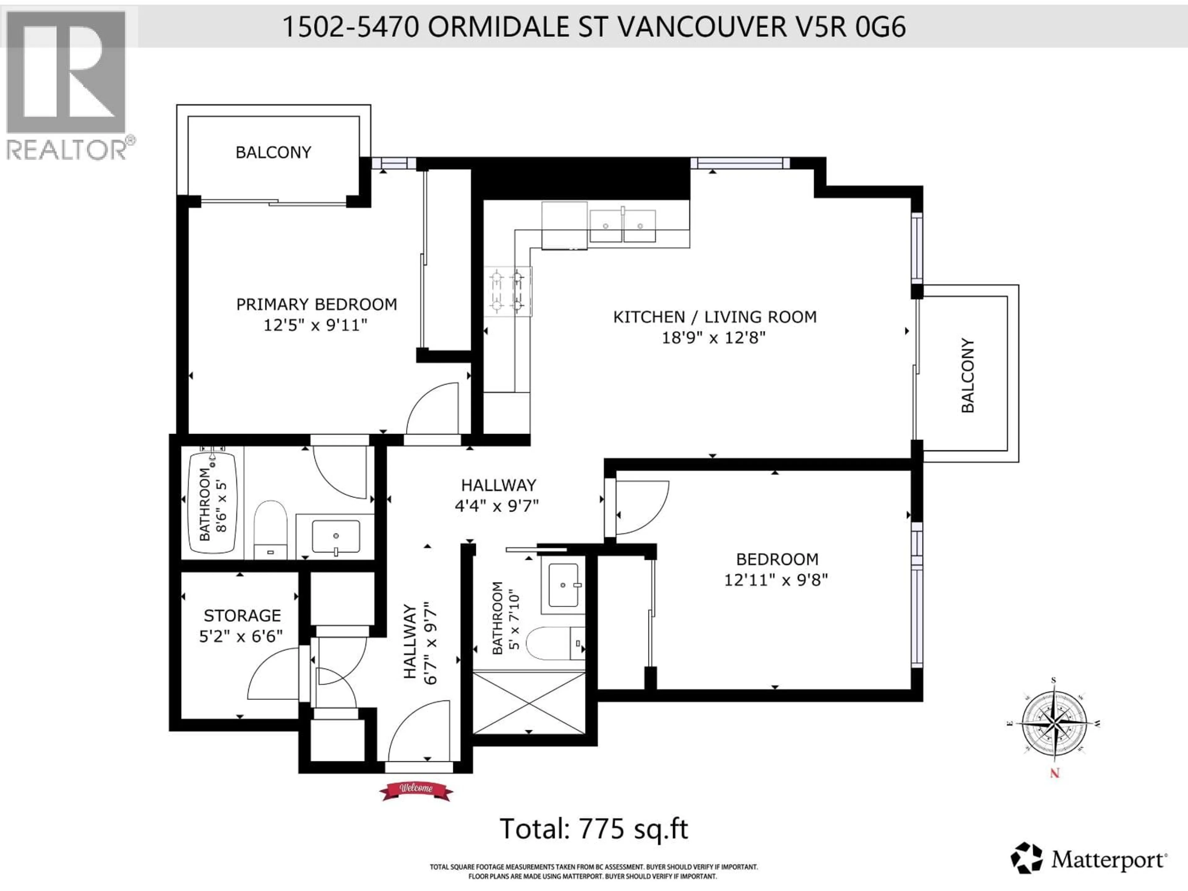 Floor plan for 1502 - 5470 ORMIDALE STREET, Vancouver British Columbia V5R0G6