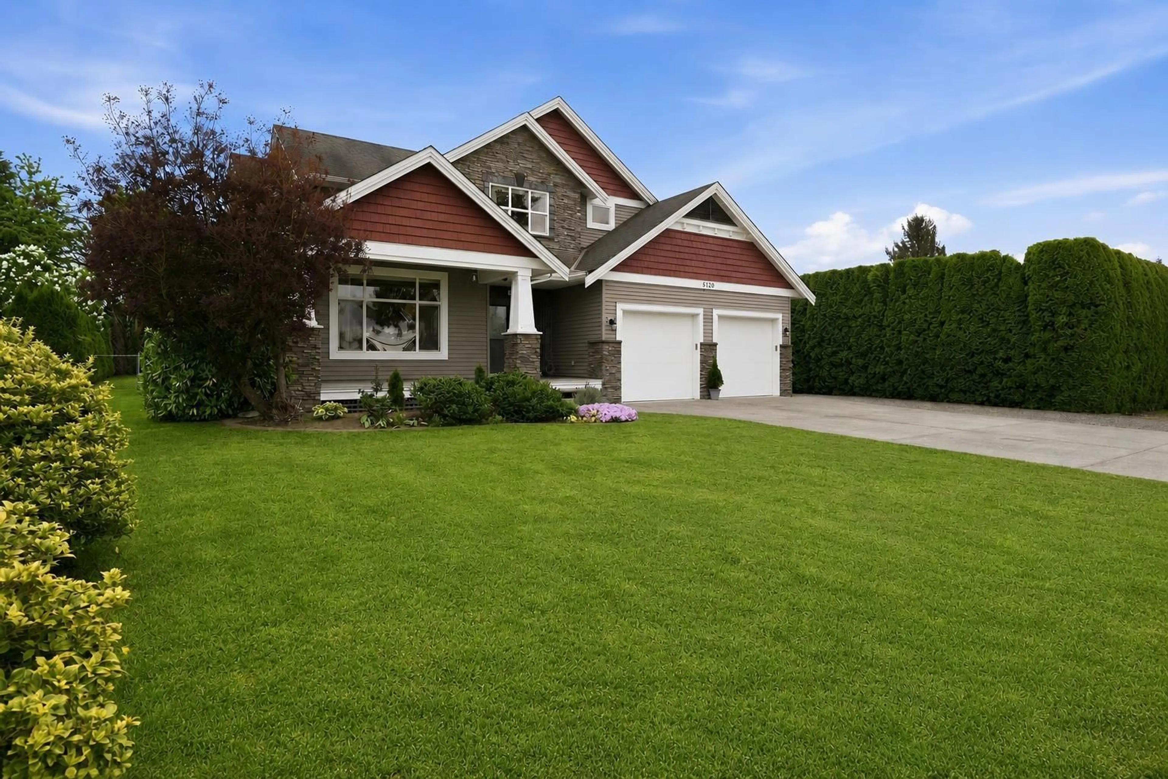 Home with vinyl exterior material, street for 5120 214 STREET, Langley British Columbia V3A5B7