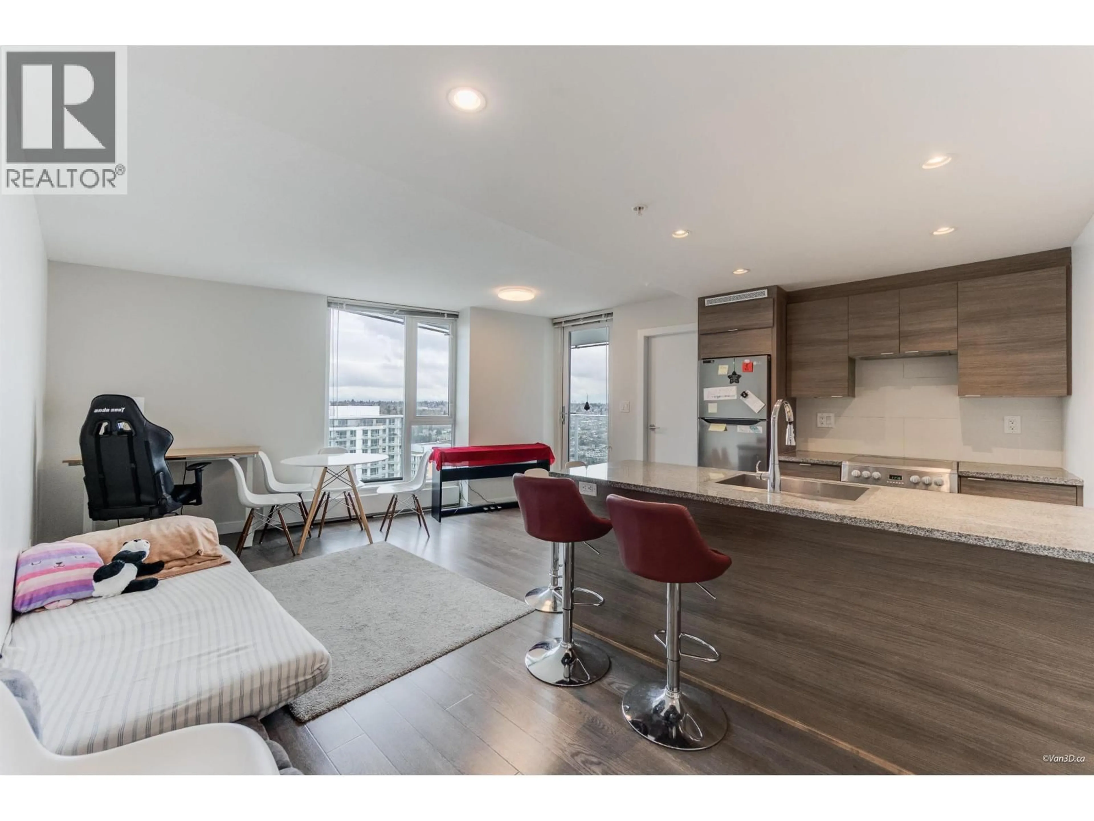Open concept kitchen, wood/laminate floor for 2907 - 488 MARINE DRIVE, Vancouver British Columbia V5X0C6