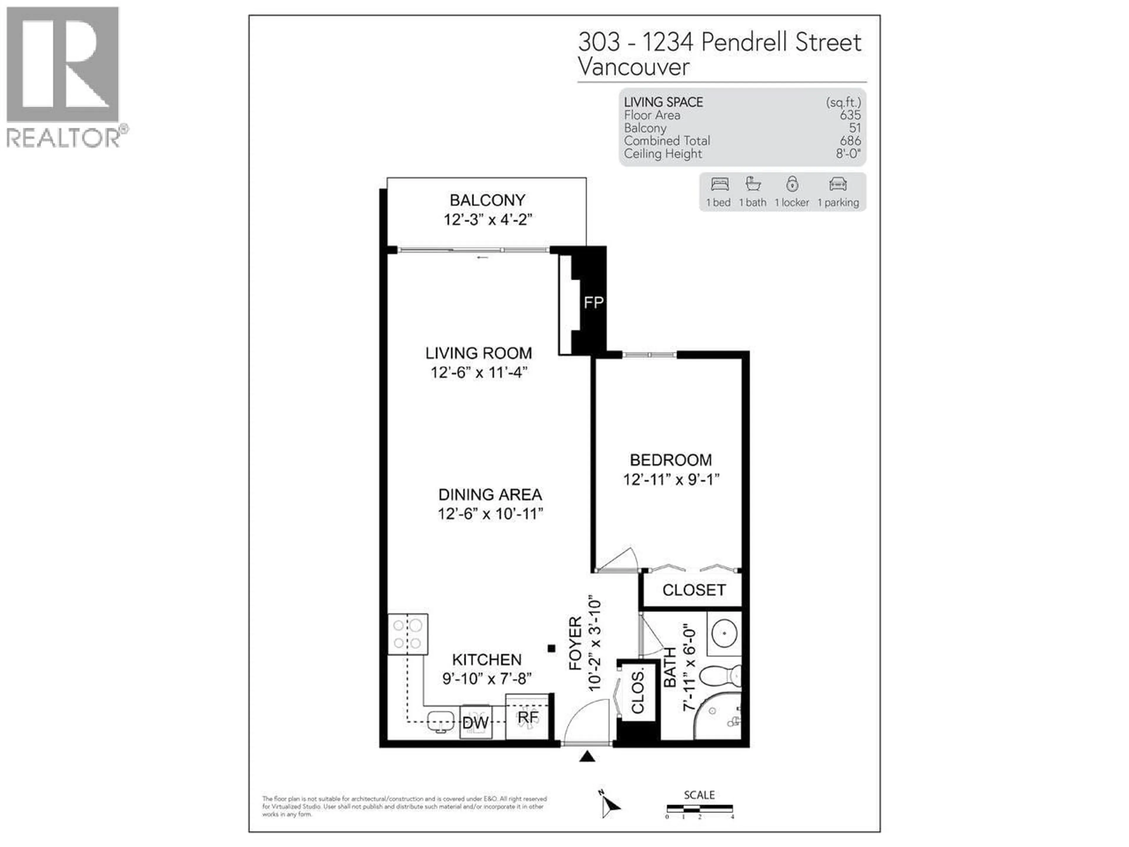 Floor plan for 303 - 1234 PENDRELL STREET, Vancouver British Columbia V6E1L6