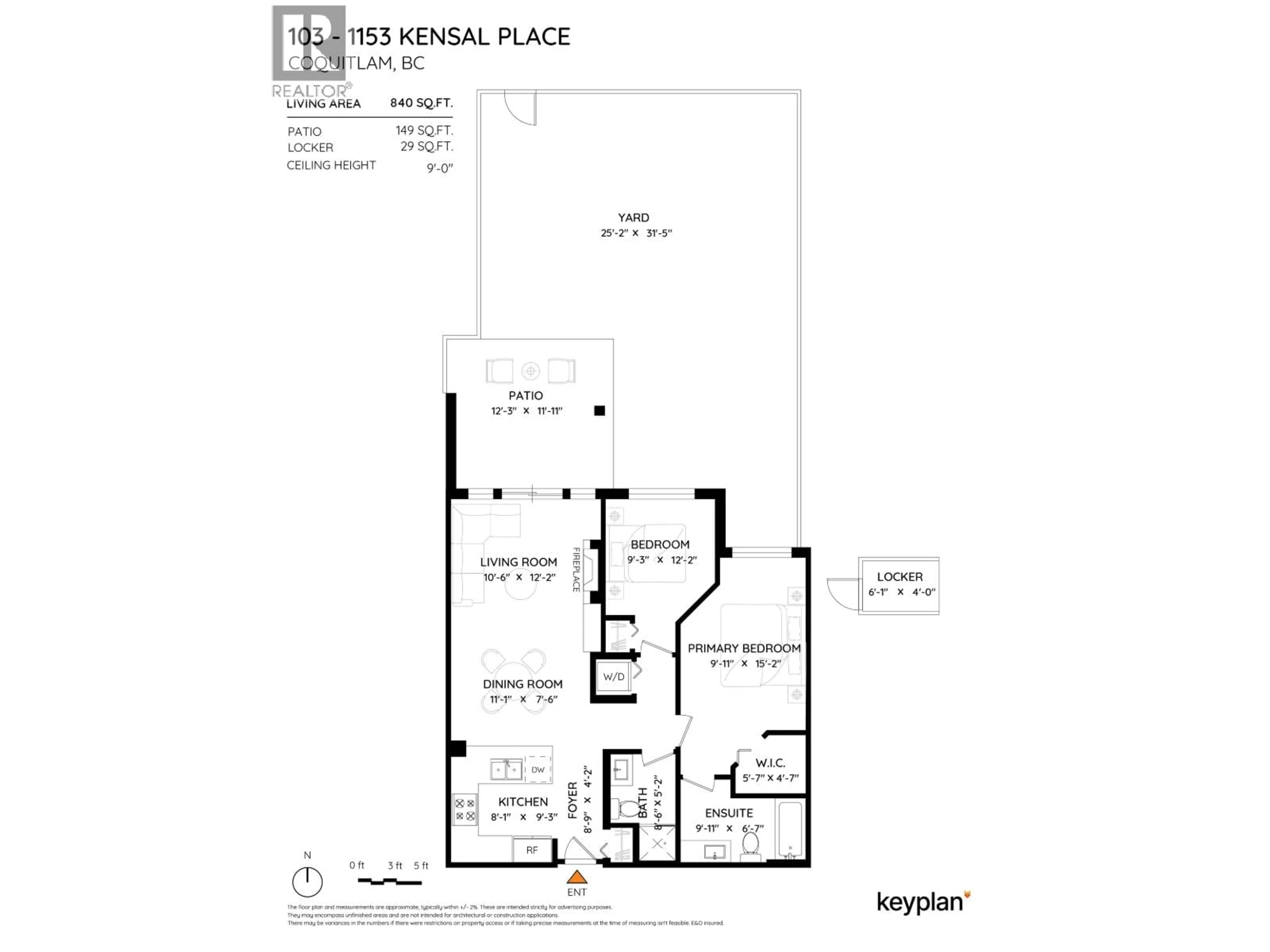 Floor plan for 103 - 1153 KENSAL PLACE, Coquitlam British Columbia V3B0G8