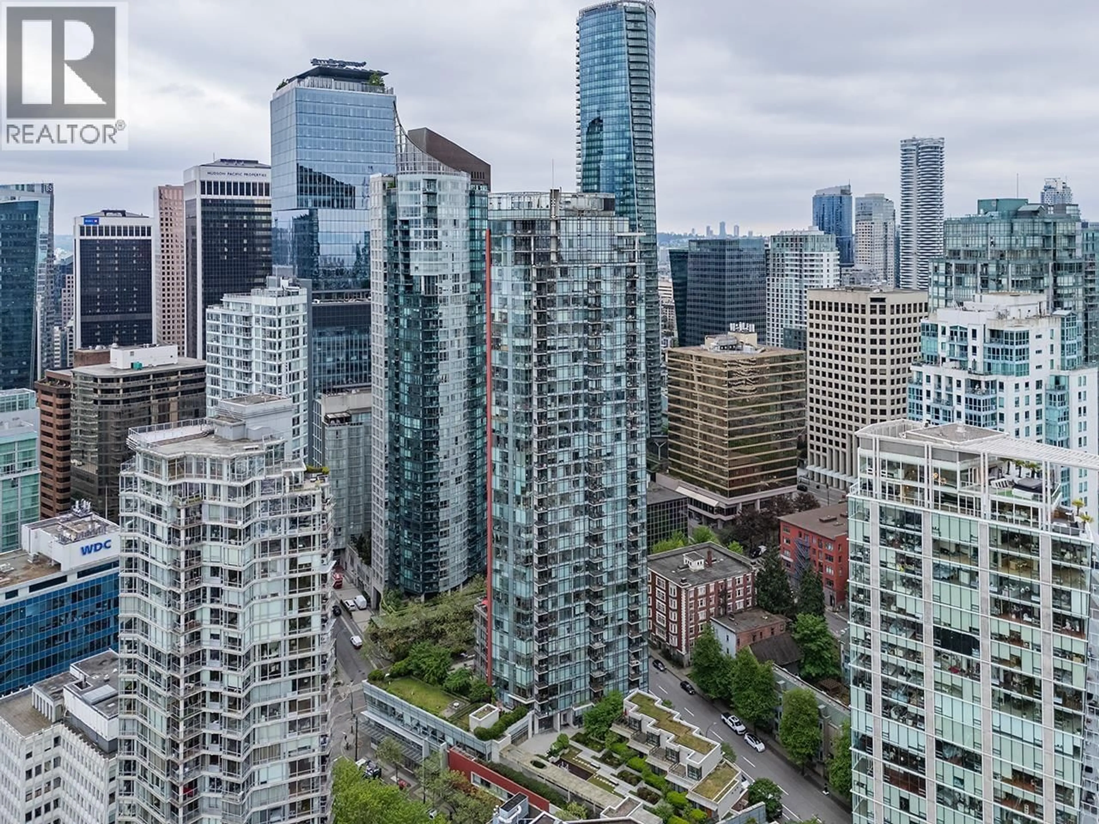 A pic from outside/outdoor area/front of a property/back of a property/a pic from drone, city buildings view from balcony for 1602 - 1211 MELVILLE STREET, Vancouver British Columbia V6E0A7