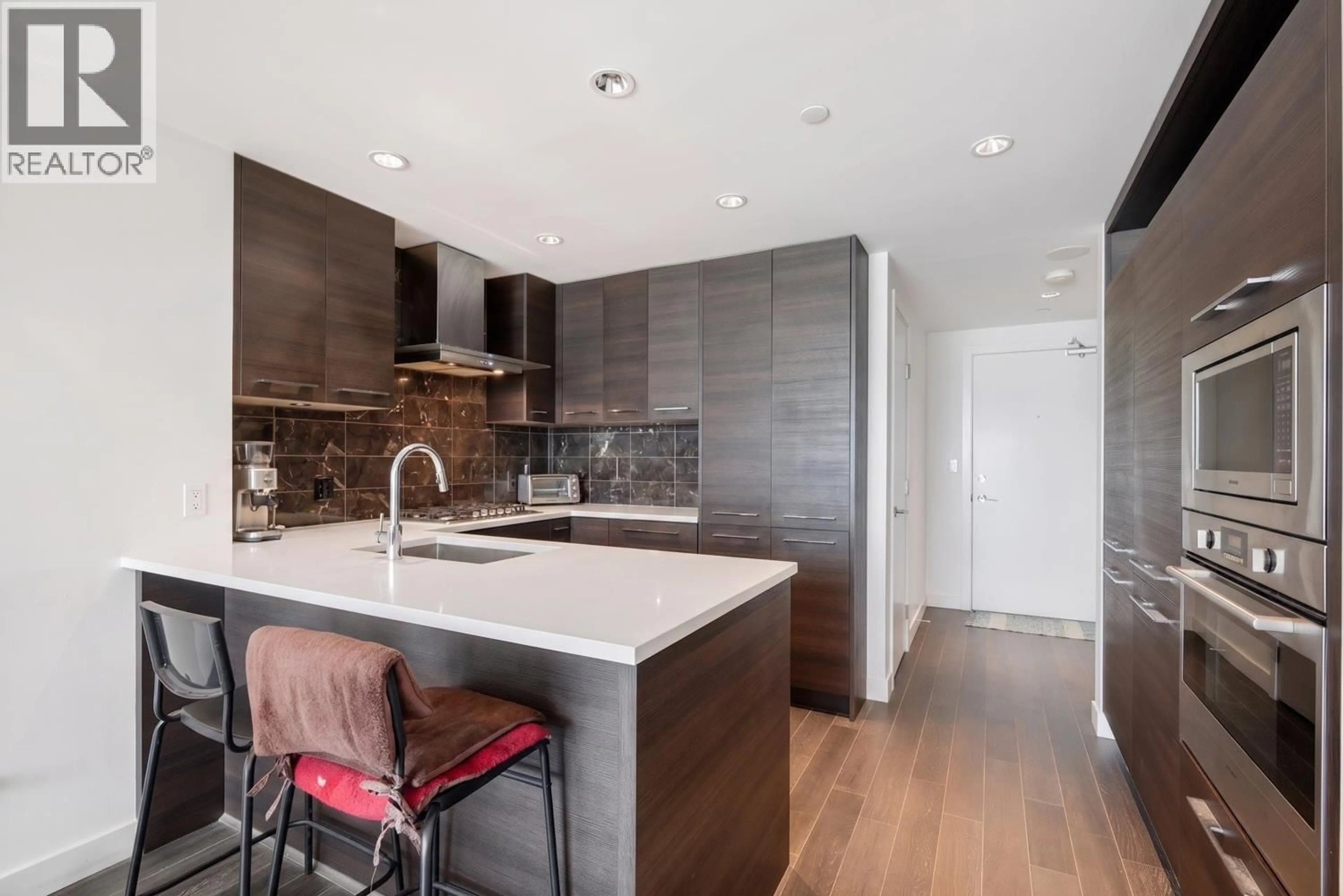 Contemporary kitchen, ceramic/tile floor for 1007 - 7468 LANSDOWNE ROAD, Richmond British Columbia V7C0B7