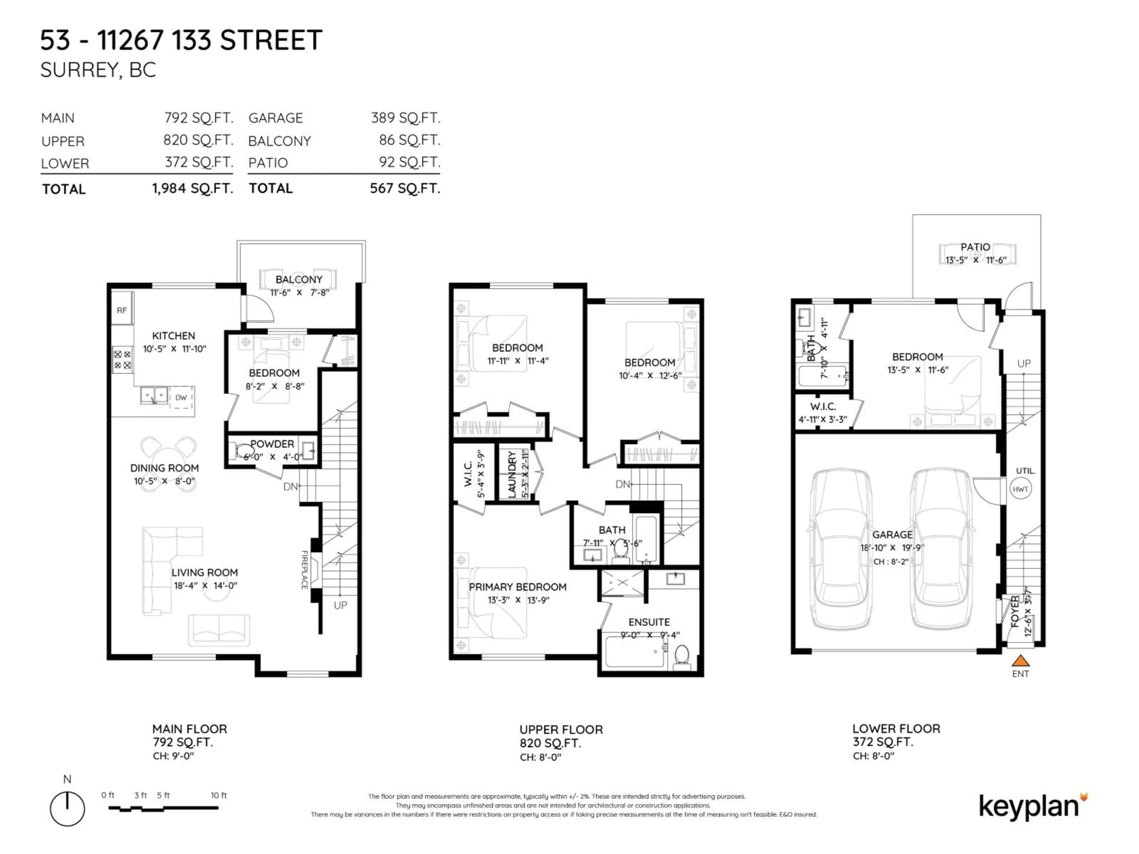 Floor plan for 53 - 11267 133 STREET, Surrey British Columbia V3R0E3