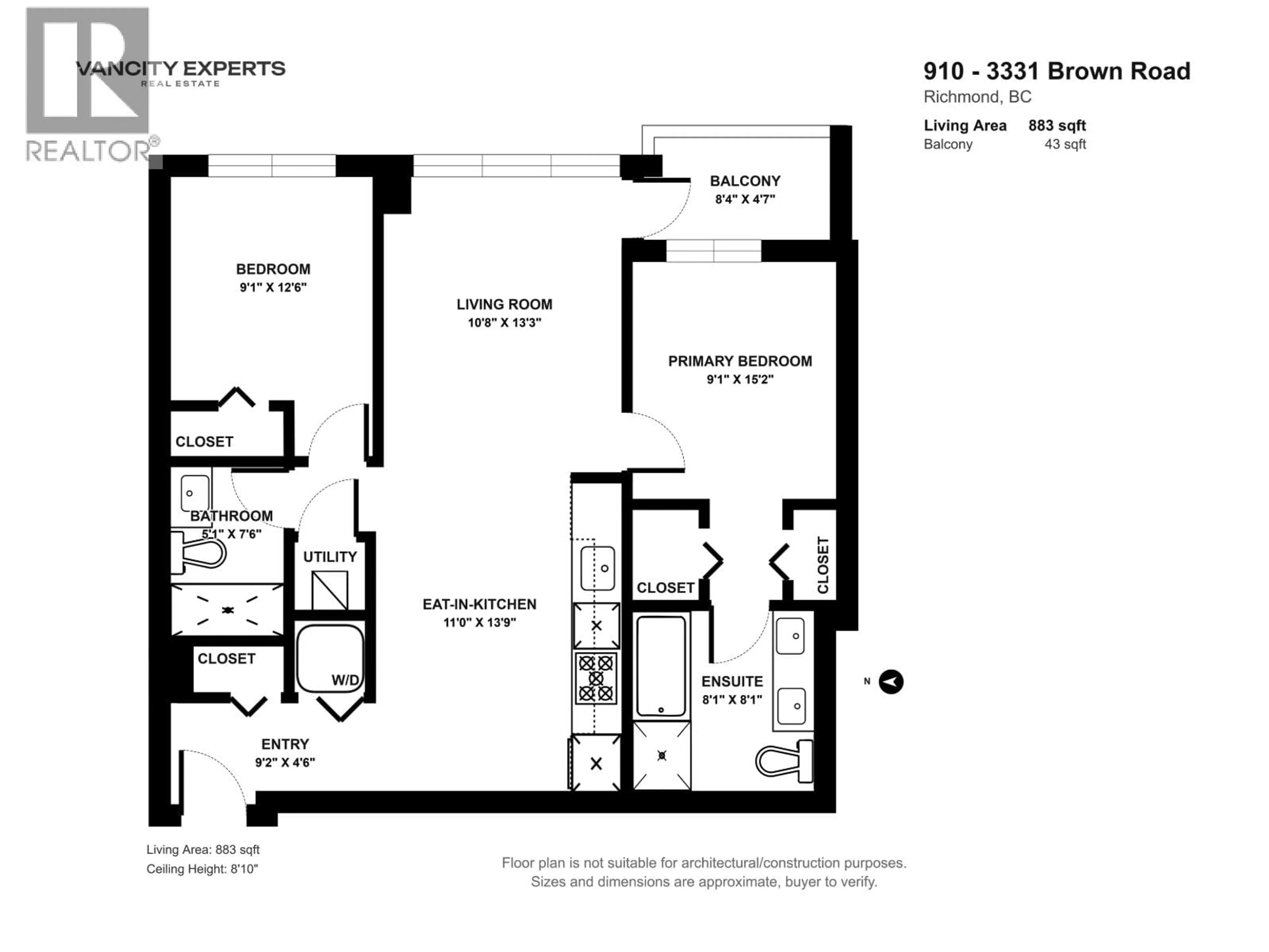 Floor plan for 910 - 3331 BROWN ROAD, Richmond British Columbia V6X0P5