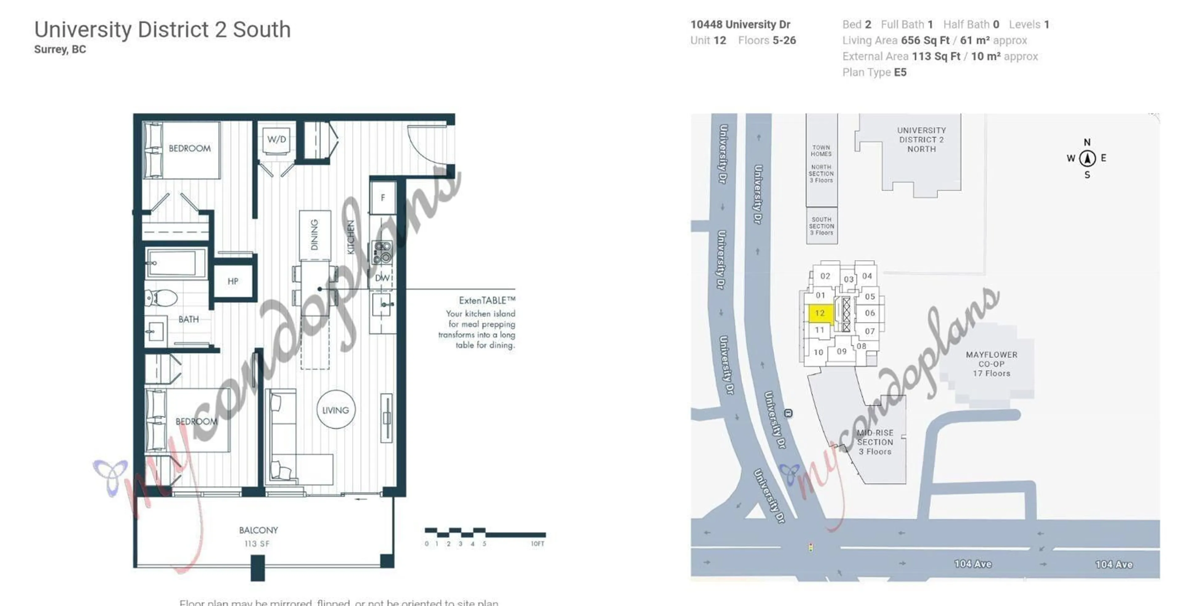 Floor plan for 1712 - 10448 UNIVERSITY DRIVE, Surrey British Columbia V3T0S7