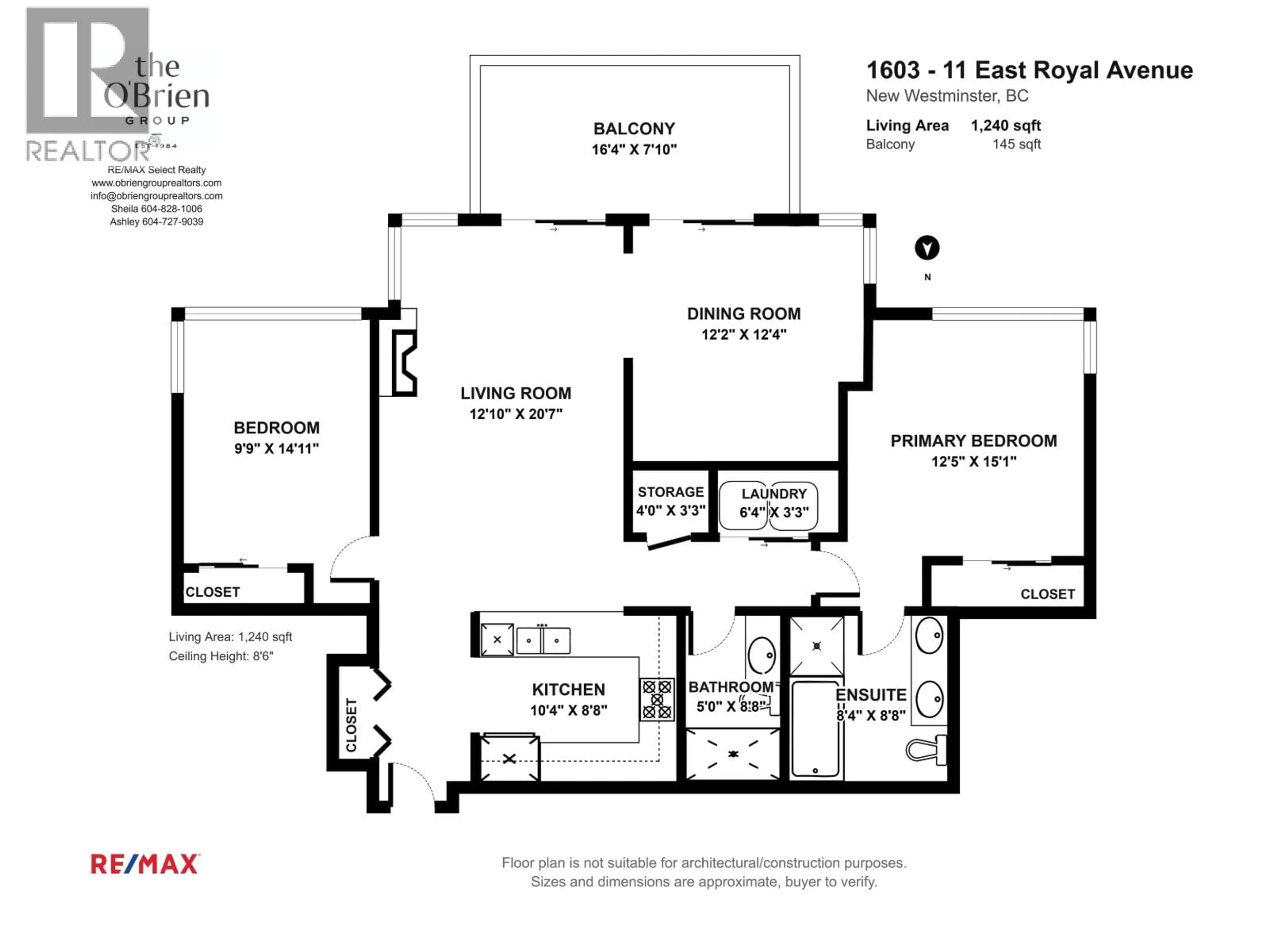Floor plan for 1603 - 11 ROYAL AVENUE, New Westminster British Columbia V3L0A8