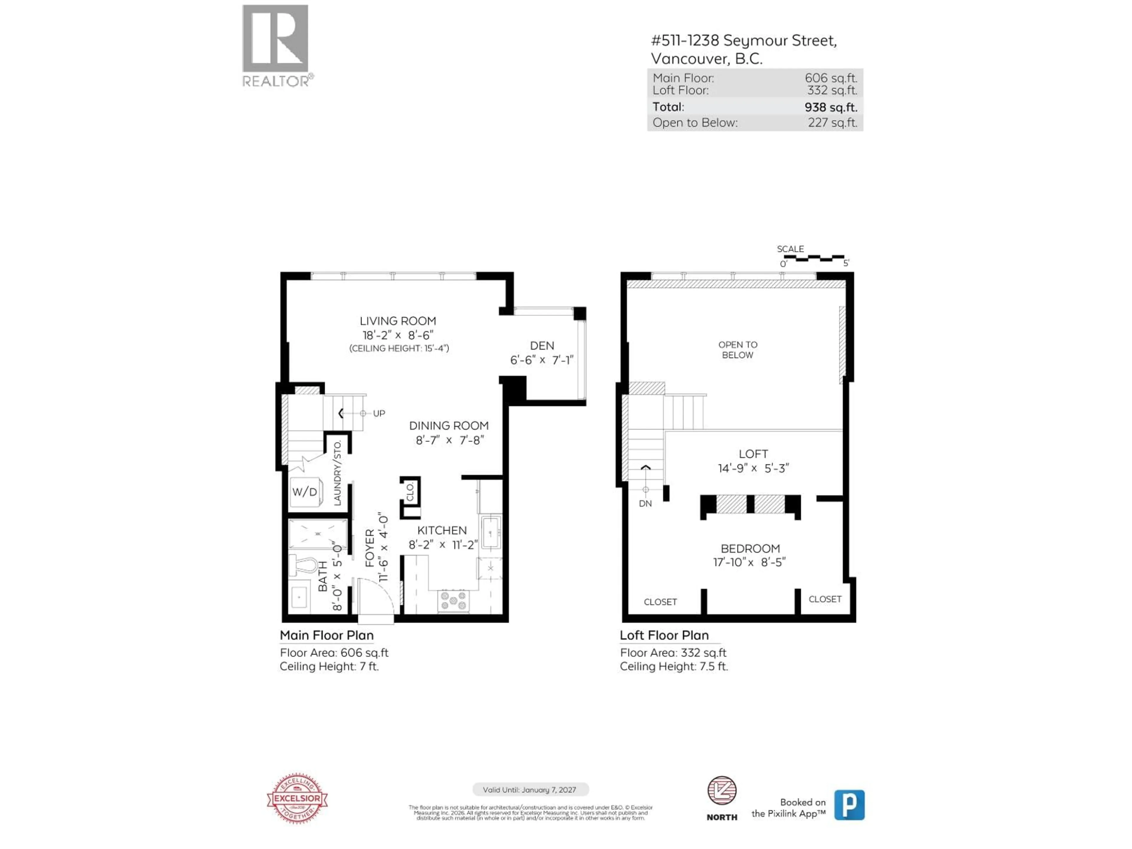Floor plan for 511 - 1238 SEYMOUR STREET, Vancouver British Columbia V6B3N9