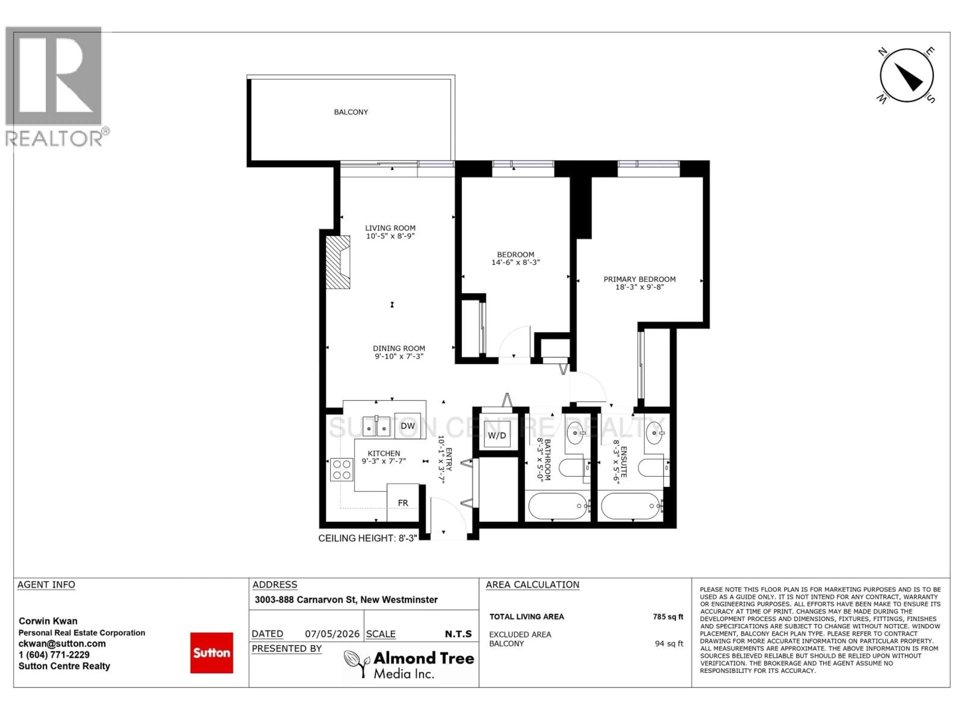 Floor plan for 3003 - 888 CARNARVON STREET, New Westminster British Columbia V3M0C6