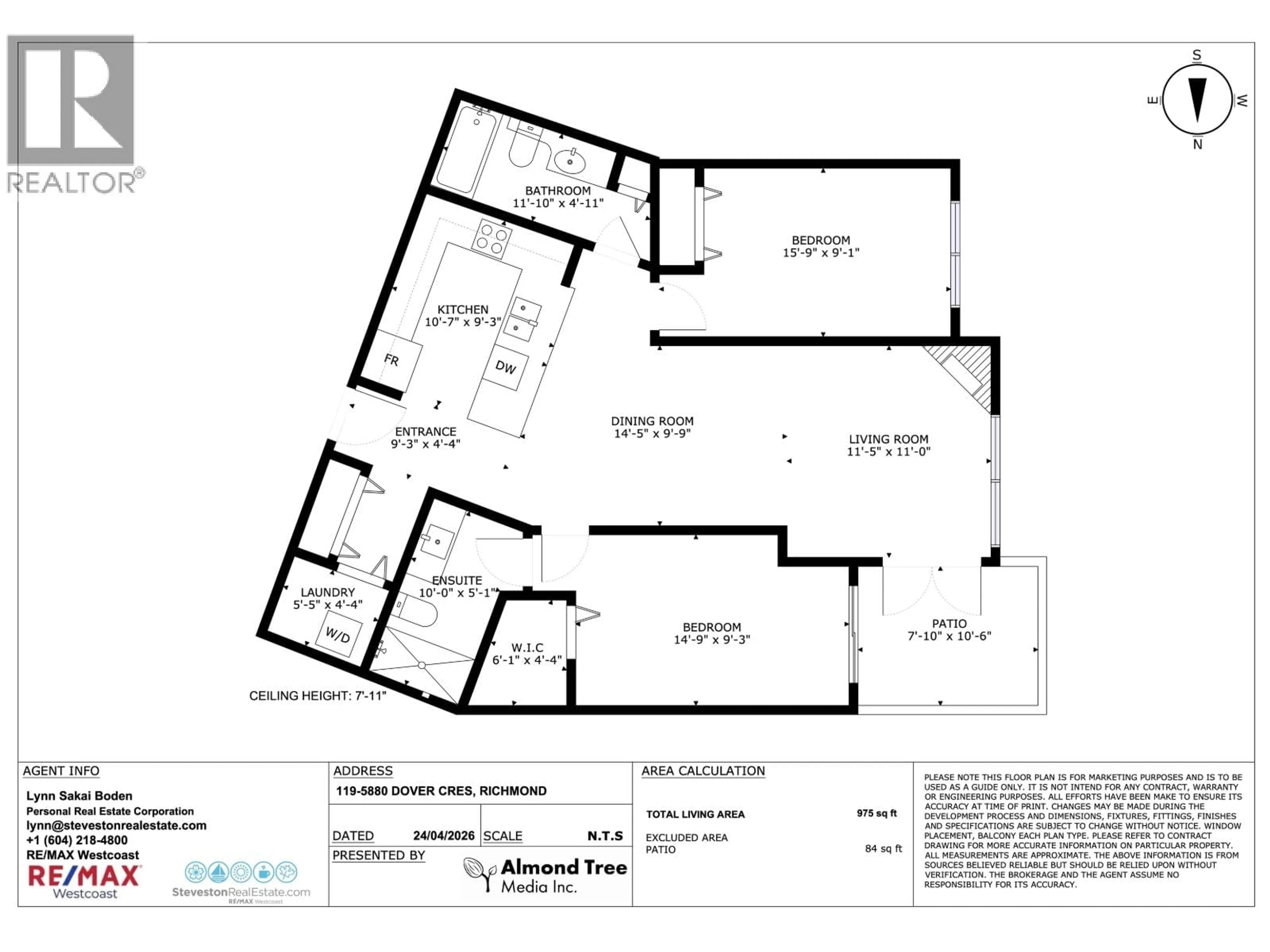 Floor plan for 119 - 5880 DOVER CRESCENT, Richmond British Columbia V7C5P5