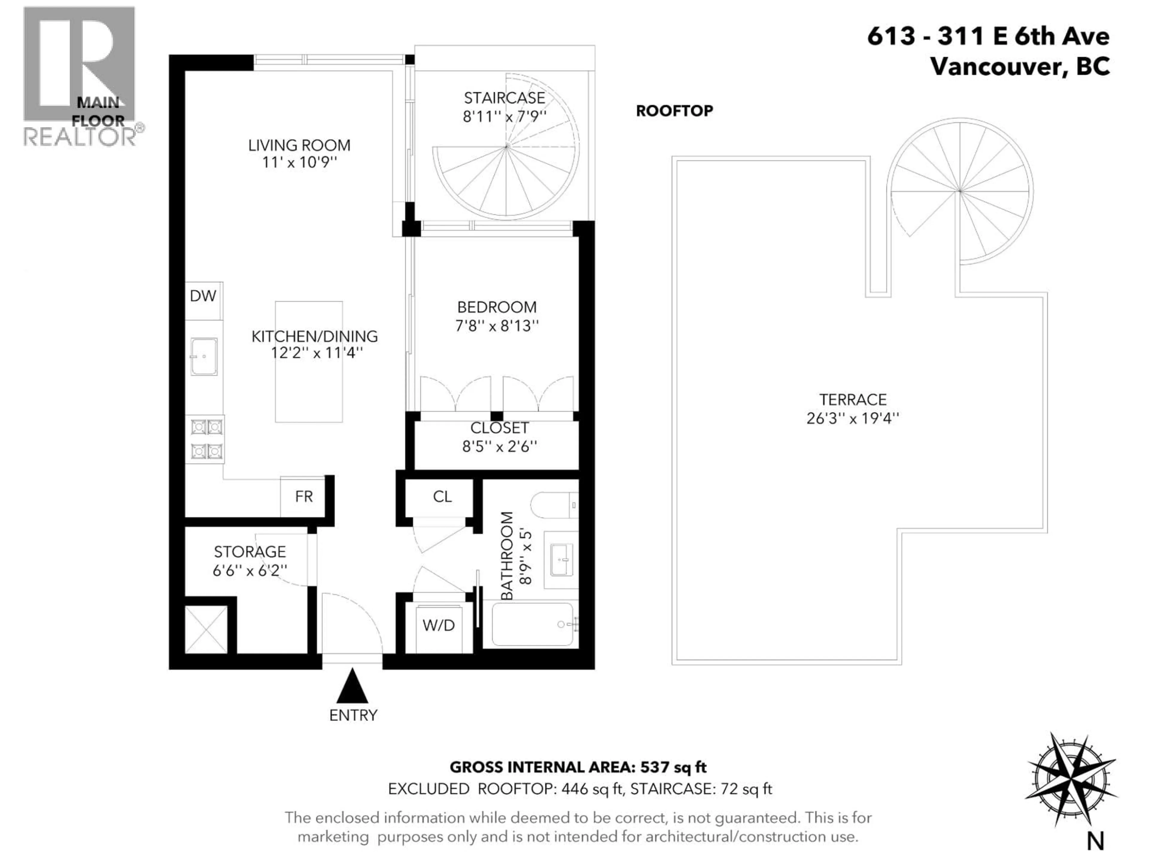 Floor plan for 613 - 311 6TH AVENUE, Vancouver British Columbia V5T0G9