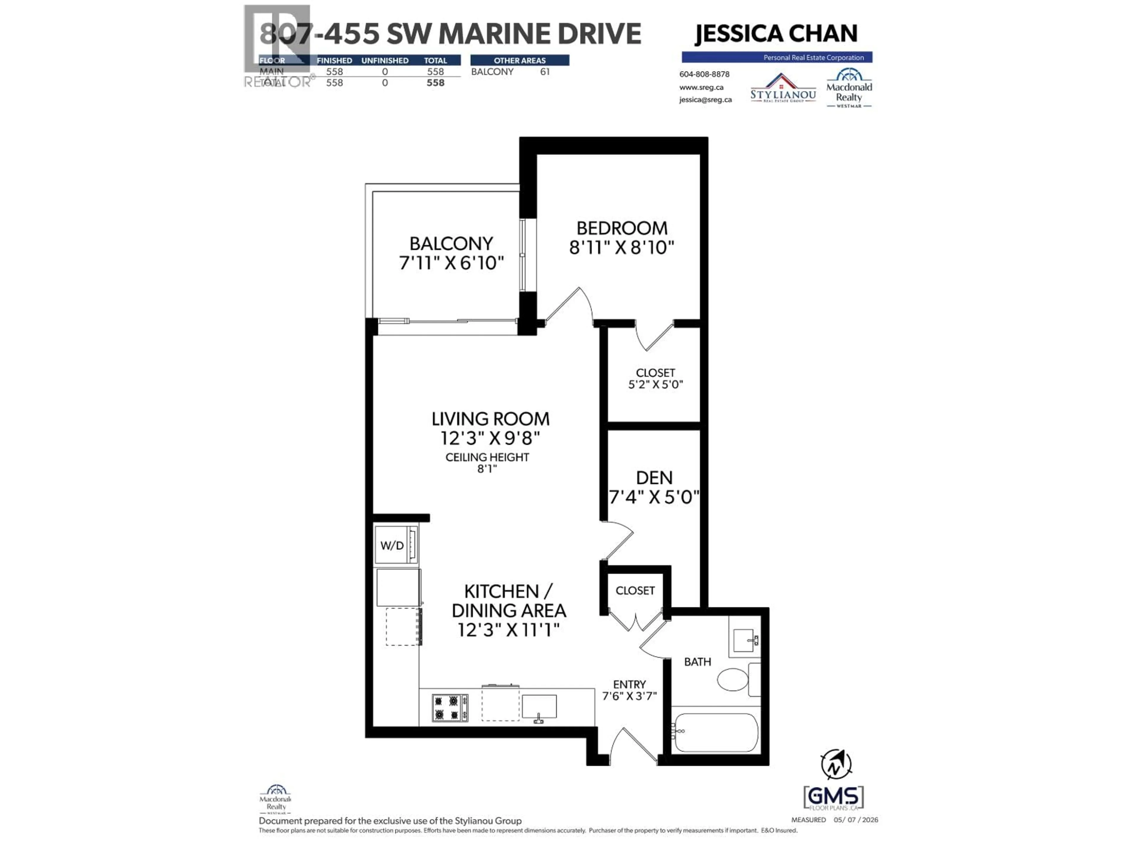 Floor plan for 807 - 455 MARINE DRIVE, Vancouver British Columbia V5X0H3