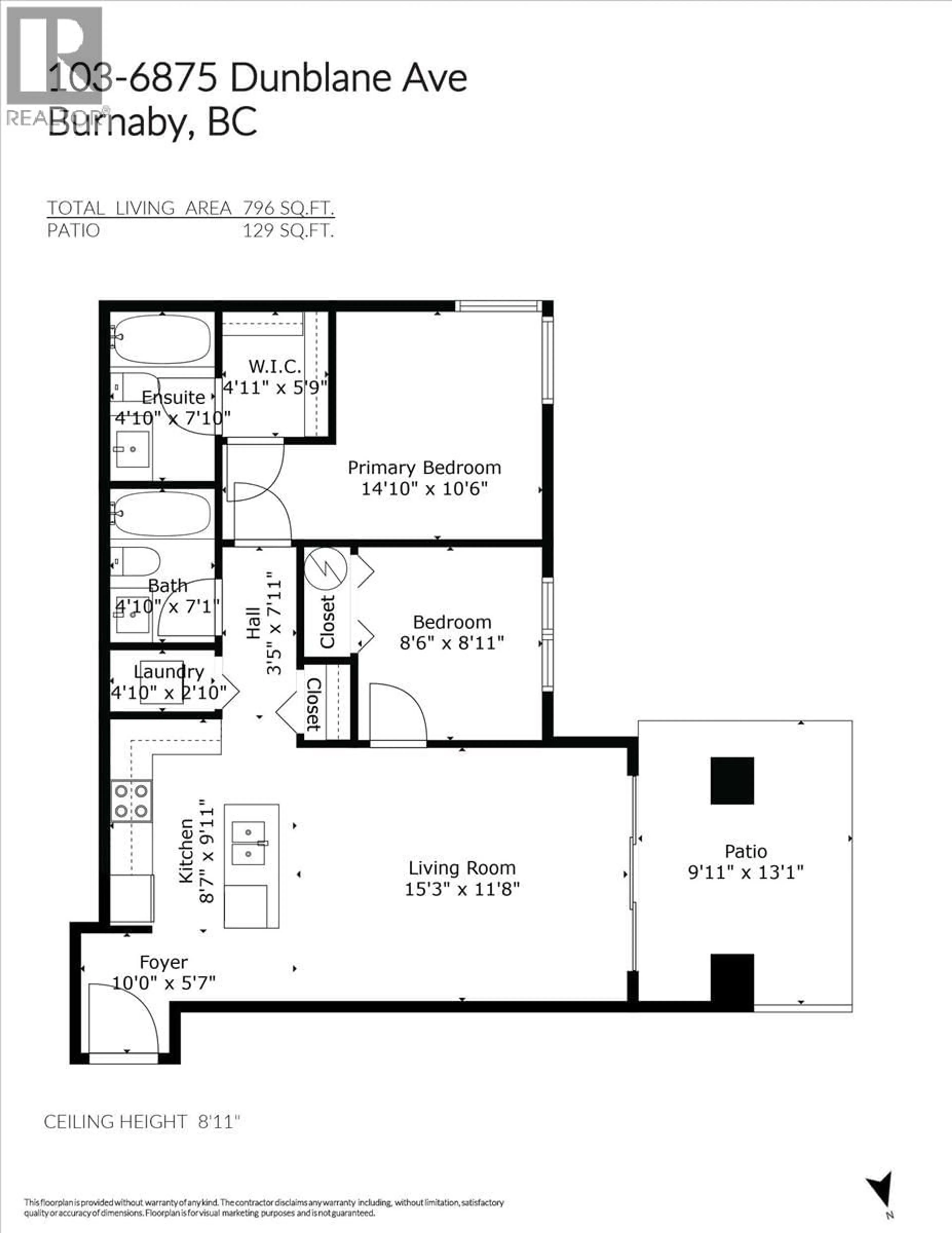 Floor plan for 103 - 6875 DUNBLANE AVENUE, Burnaby British Columbia V5J0G6