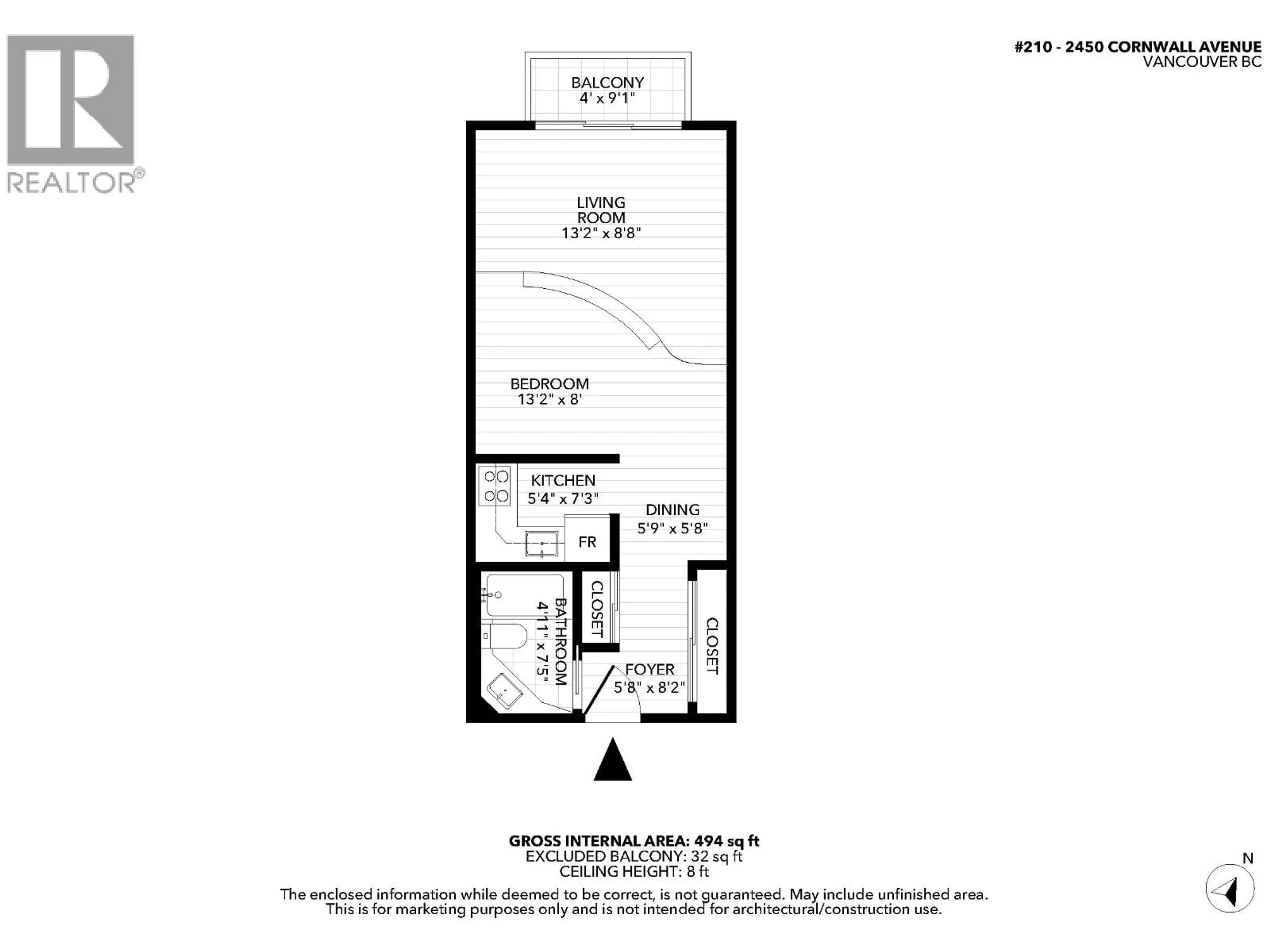 Floor plan for 210 - 2450 CORNWALL AVENUE, Vancouver British Columbia V6K1B8