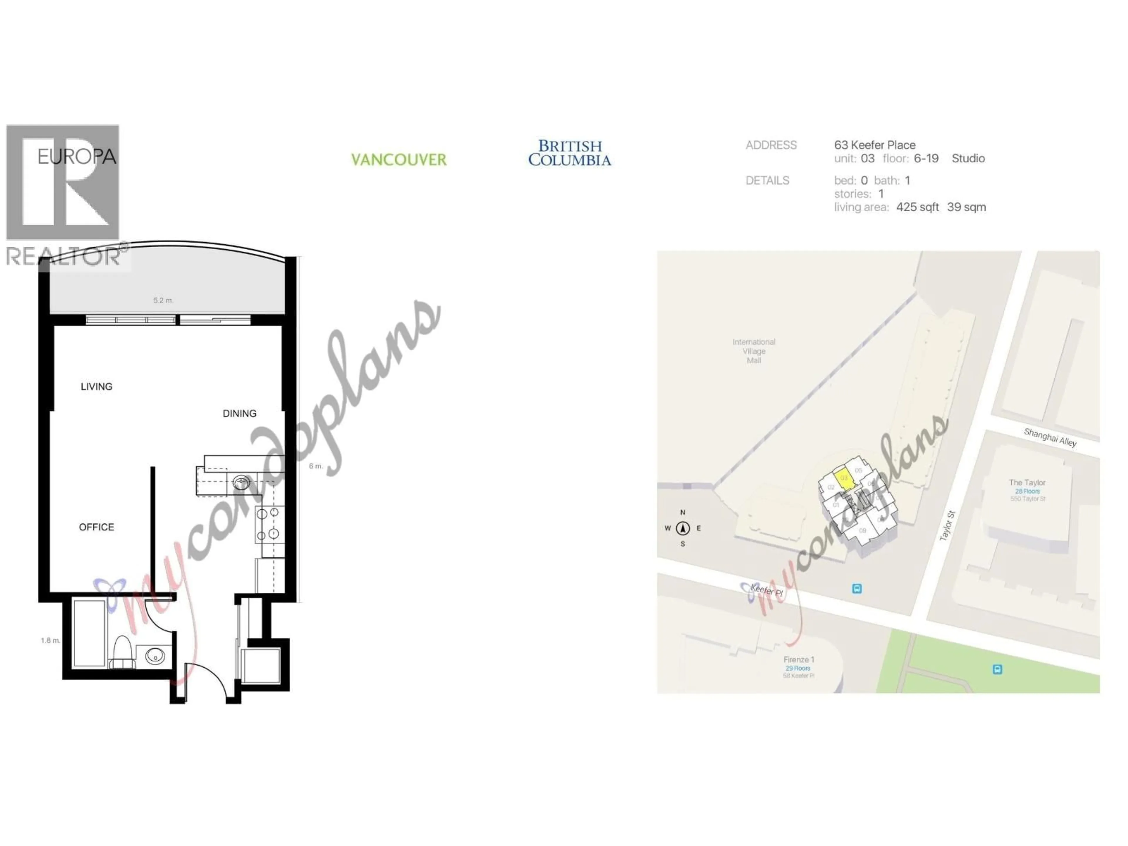 Floor plan for 703 - 63 KEEFER PLACE, Vancouver British Columbia V6B6N6
