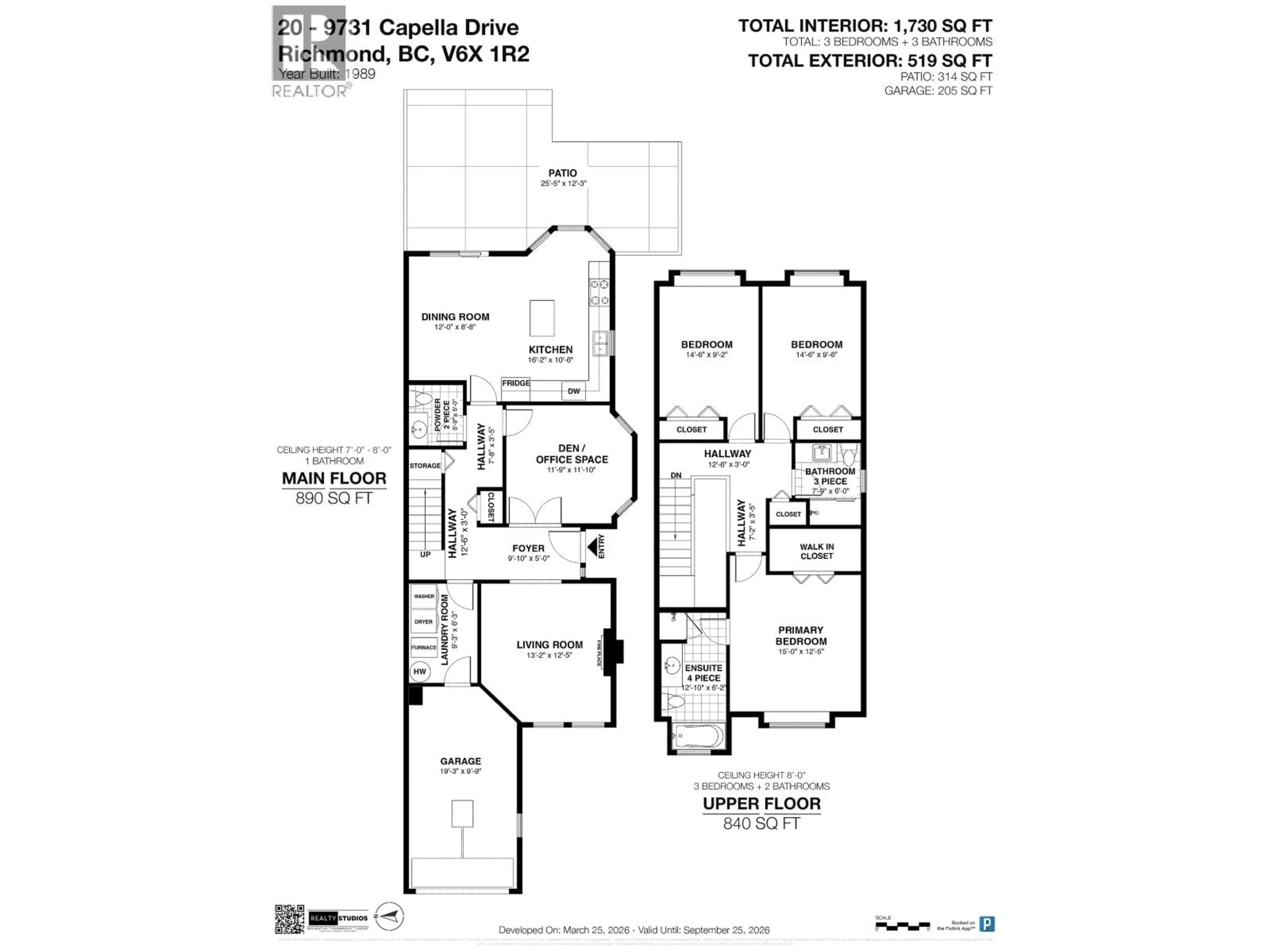 Floor plan for 20 - 9731 CAPELLA DRIVE, Richmond British Columbia V6X3R1