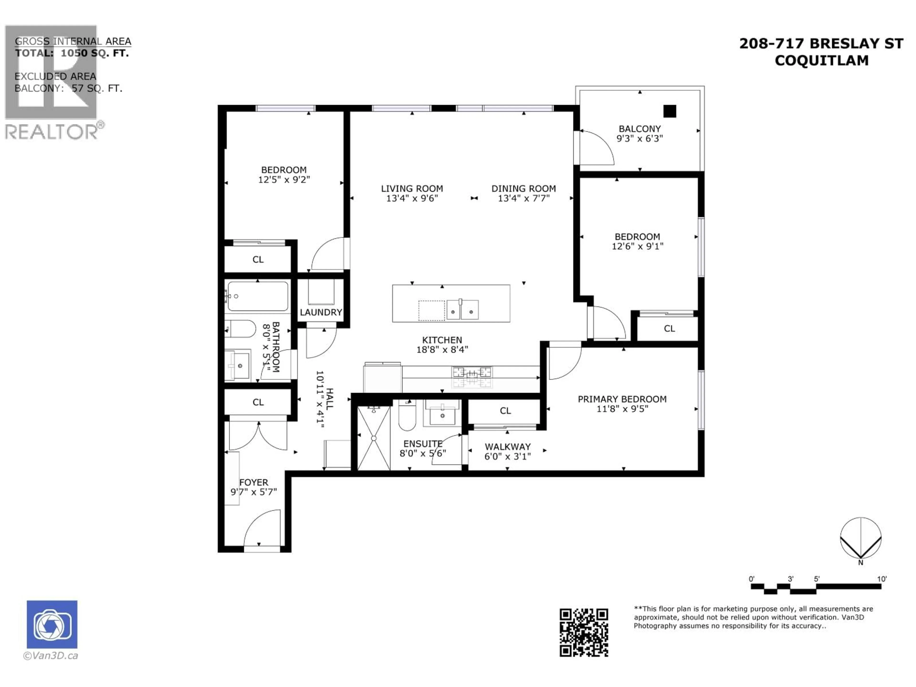 Floor plan for 208 - 717 BRESLAY STREET, Coquitlam British Columbia V3J0J3