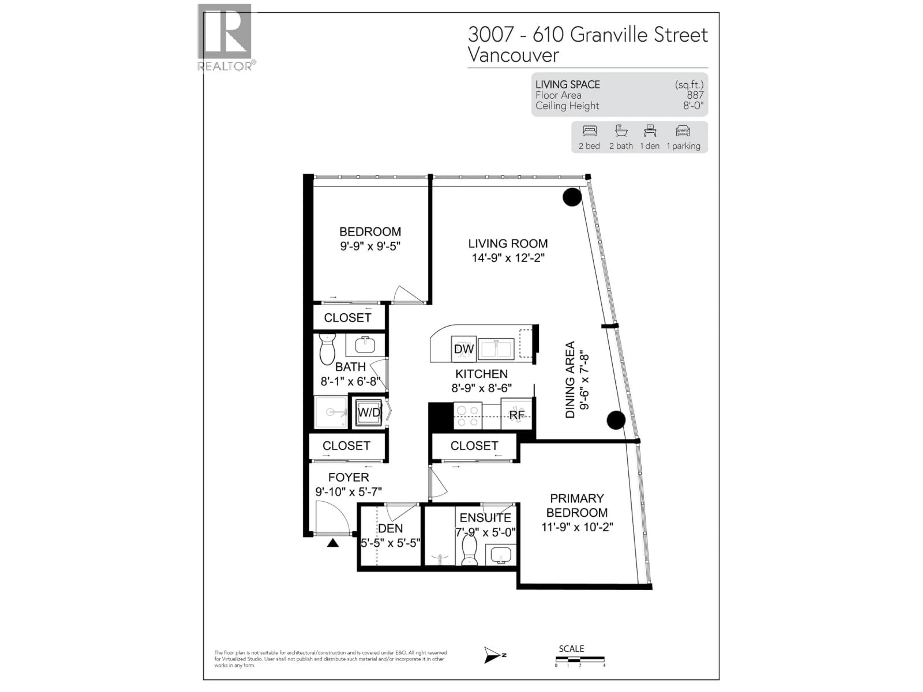 Floor plan for 3007 - 610 GRANVILLE STREET, Vancouver British Columbia V6C3T3